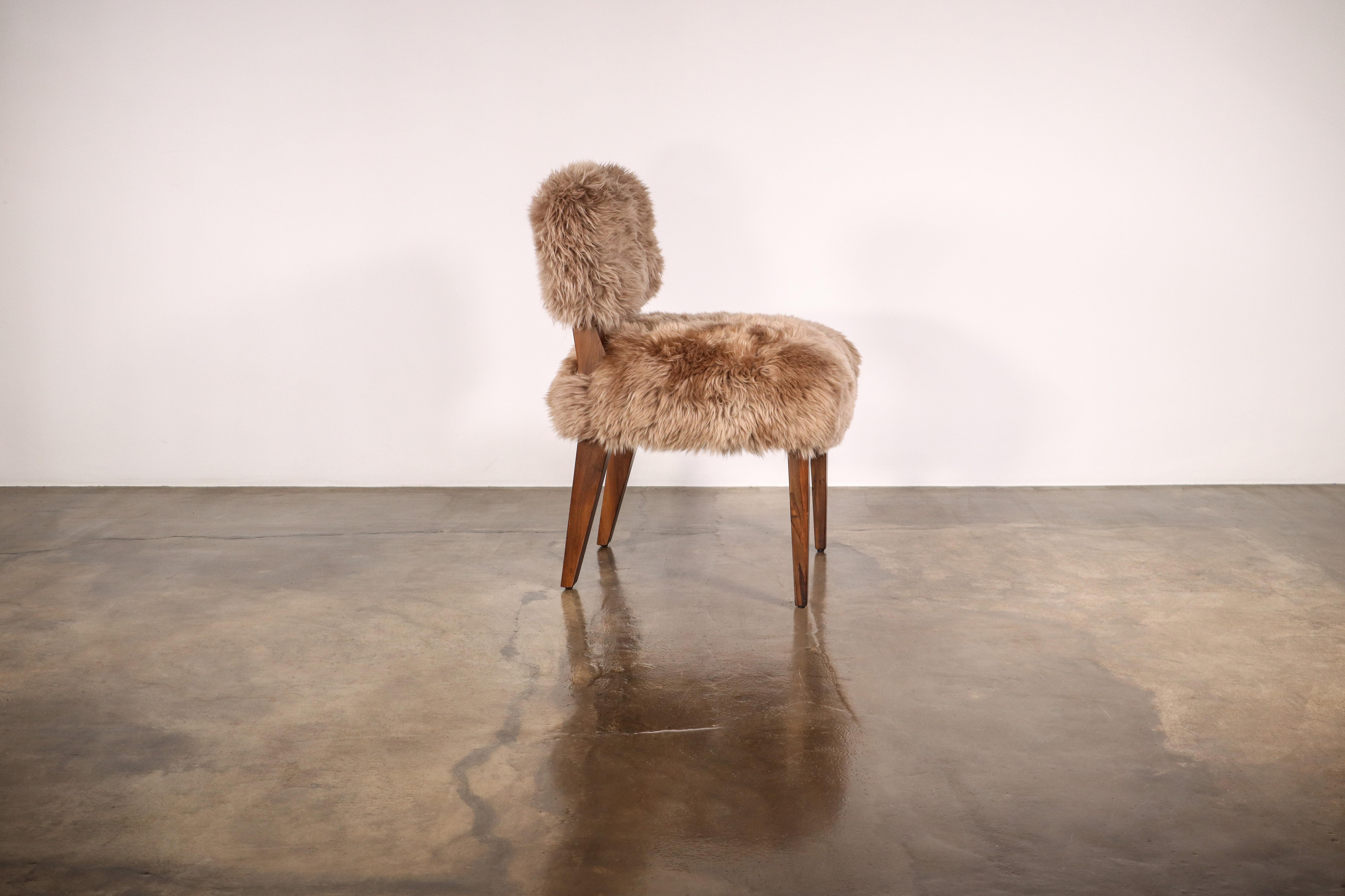 Argentine Modern Dining Chair in Exotic Wood and Sheepskin from Costantini, Bruno Ovino For Sale