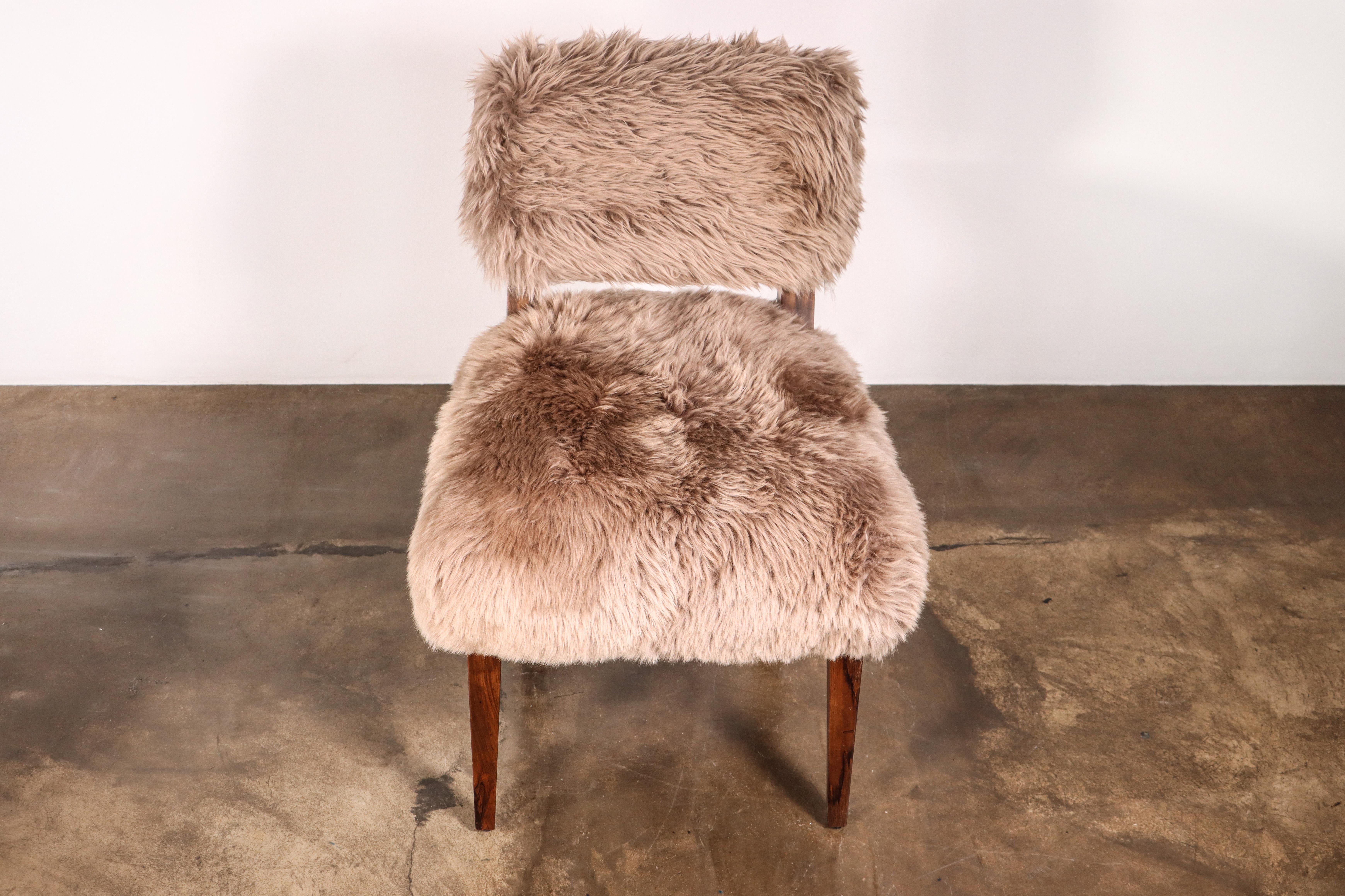 Woodwork Modern Dining Chair in Exotic Wood and Sheepskin from Costantini, Bruno Ovino For Sale