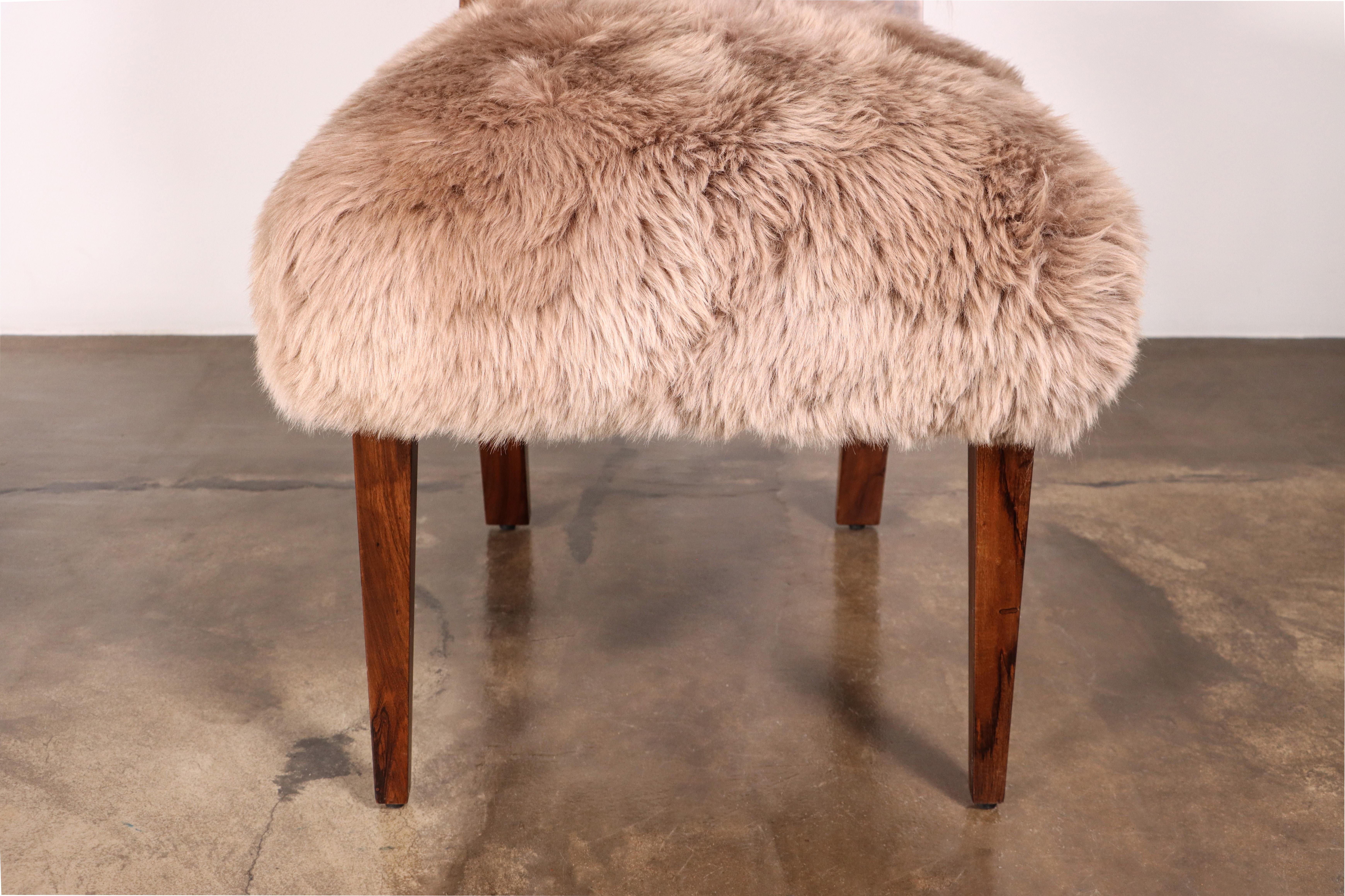 Contemporary Modern Dining Chair in Exotic Wood and Sheepskin from Costantini, Bruno Ovino For Sale
