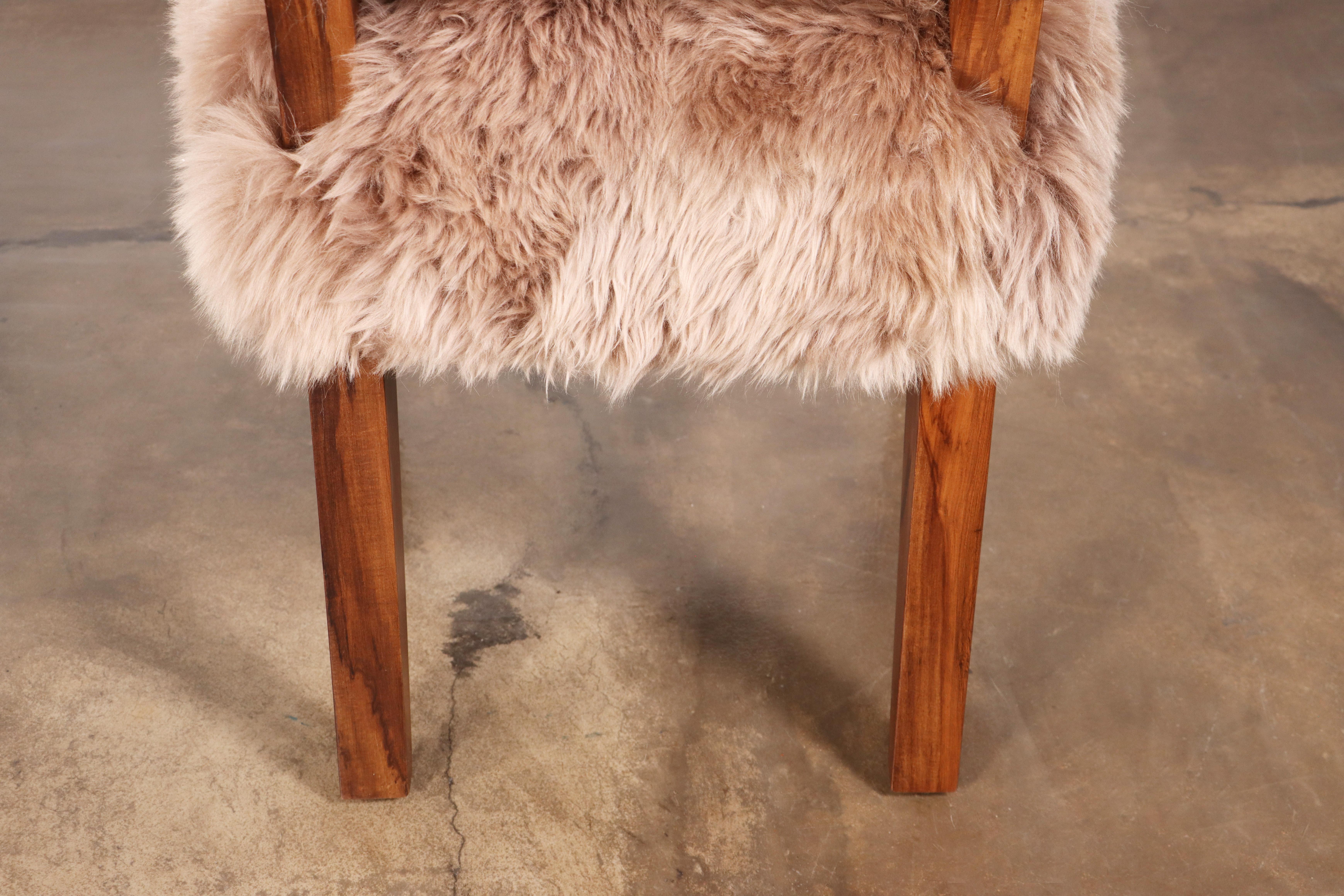 Modern Dining Chair in Exotic Wood and Sheepskin from Costantini, Bruno Ovino For Sale 1