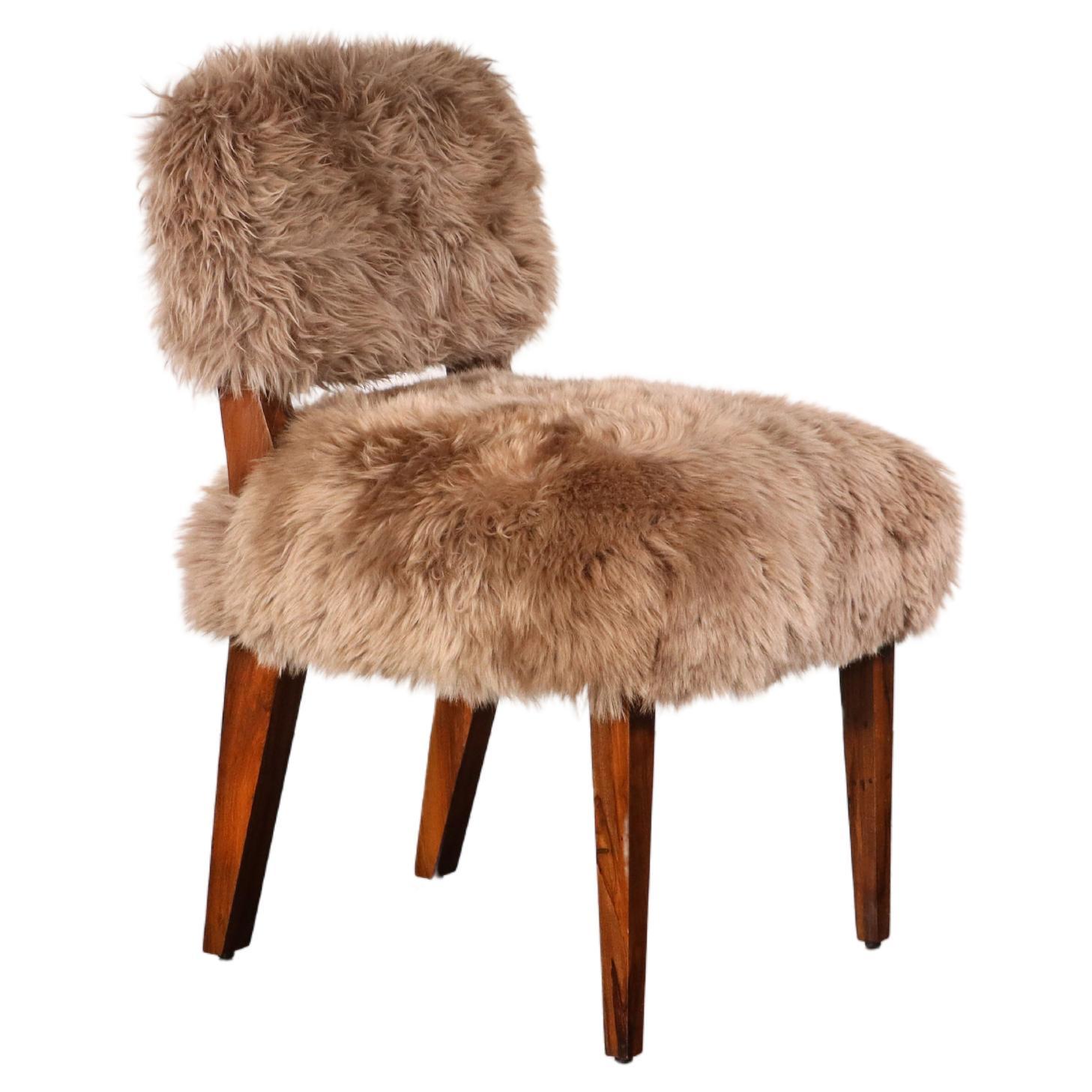 Modern Dining Chair in Exotic Wood and Sheepskin from Costantini, Bruno Ovino