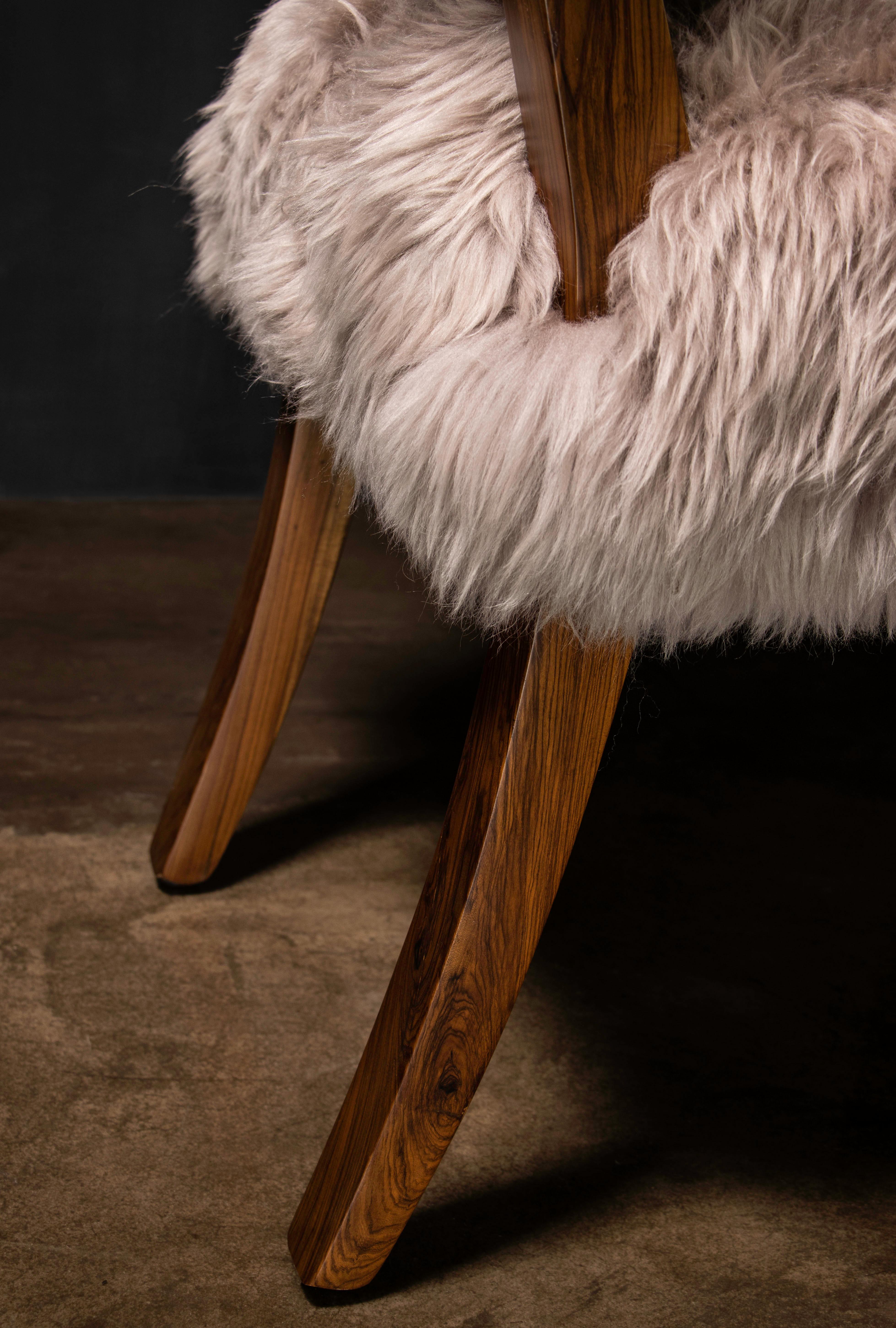 Modern Dining Chair in Exotic Wood and Sheepskin from Costantini, Luca Ovino For Sale 4