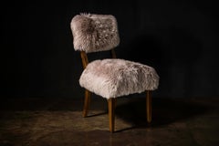 Modern Dining Chair in Exotic Wood and Sheepskin, Luca Ovino, In Stock