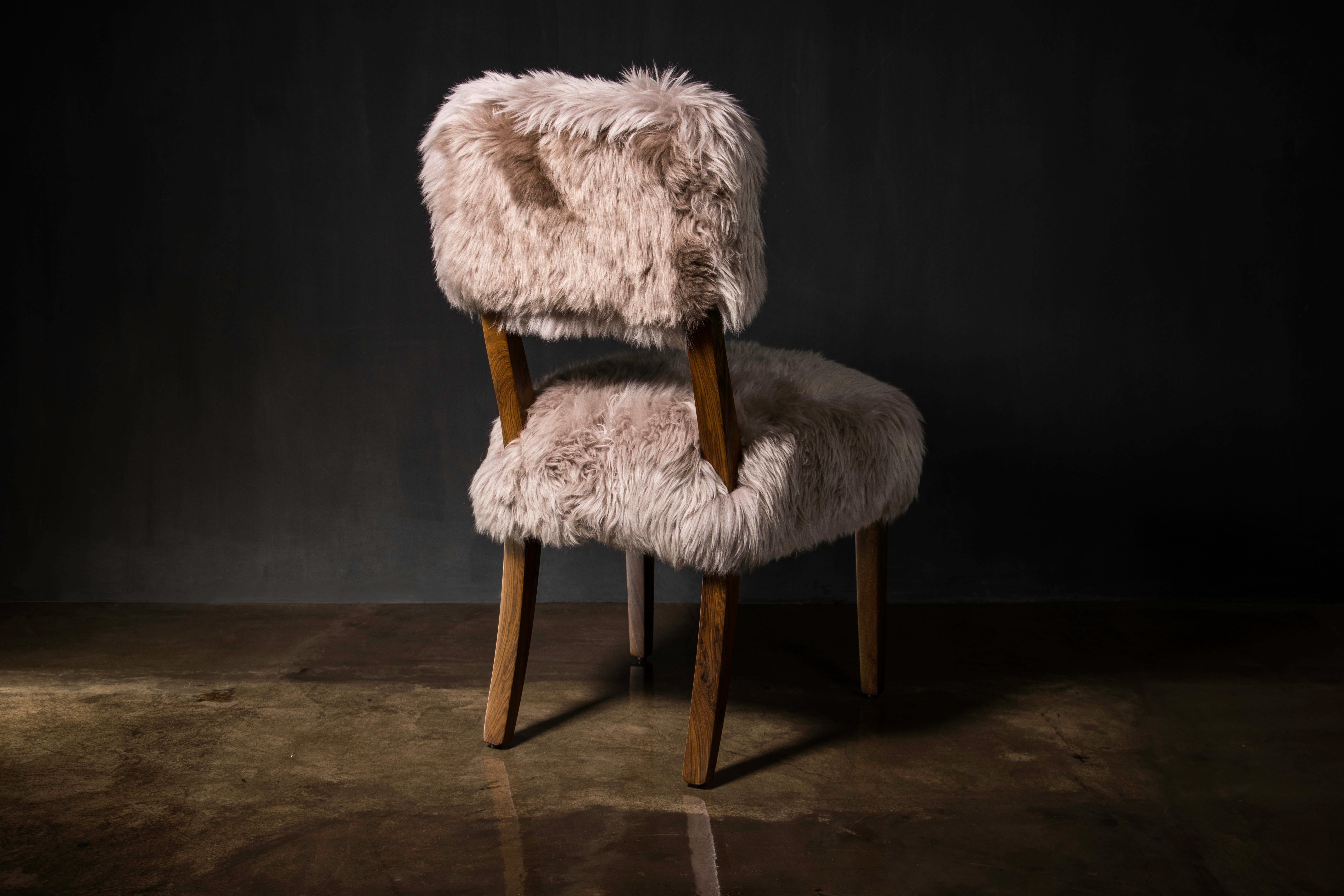 Argentine Modern Dining Chair in Exotic Wood and Sheepskin from Costantini, Luca Ovino For Sale