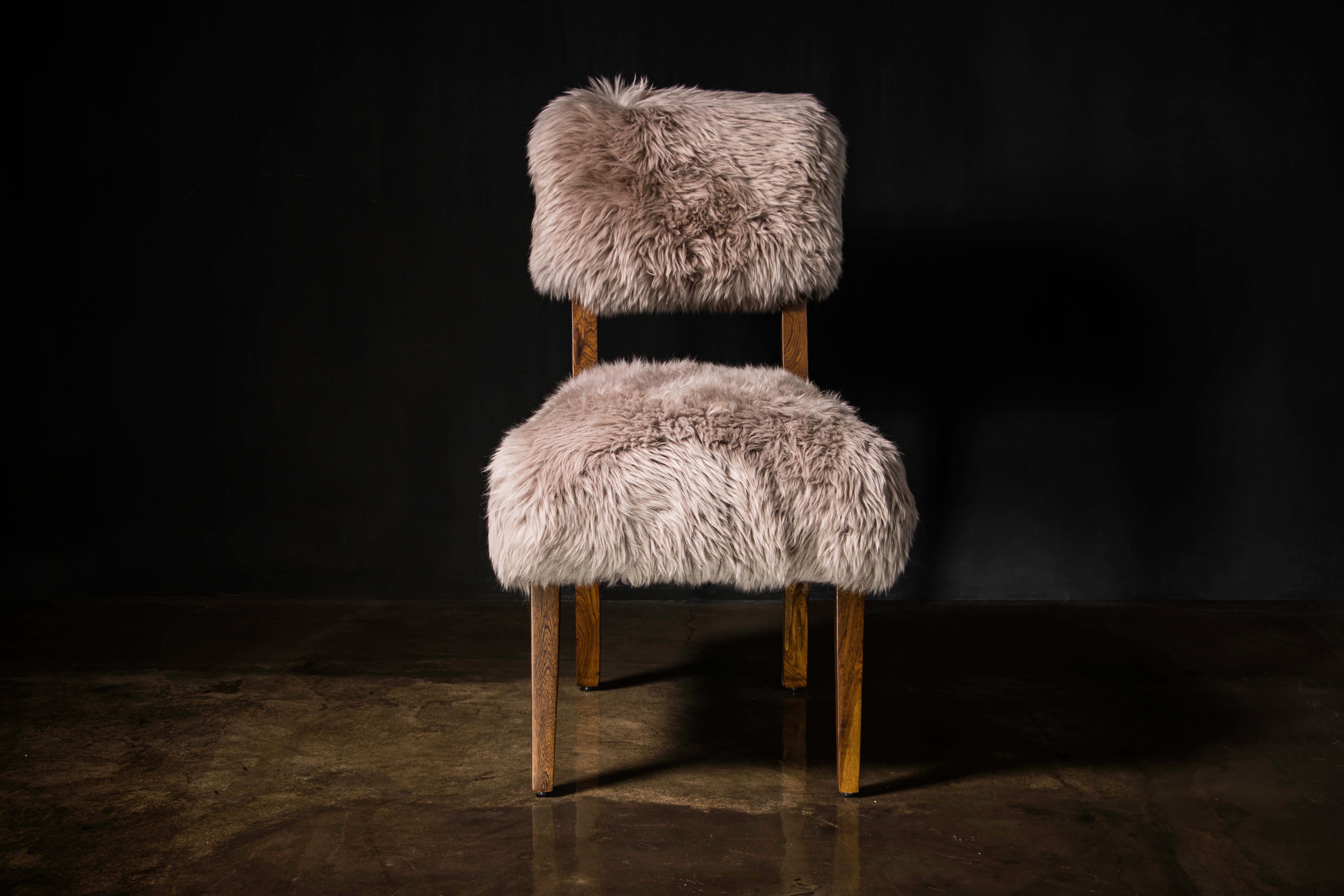Woodwork Modern Dining Chair in Exotic Wood and Sheepskin from Costantini, Luca Ovino For Sale