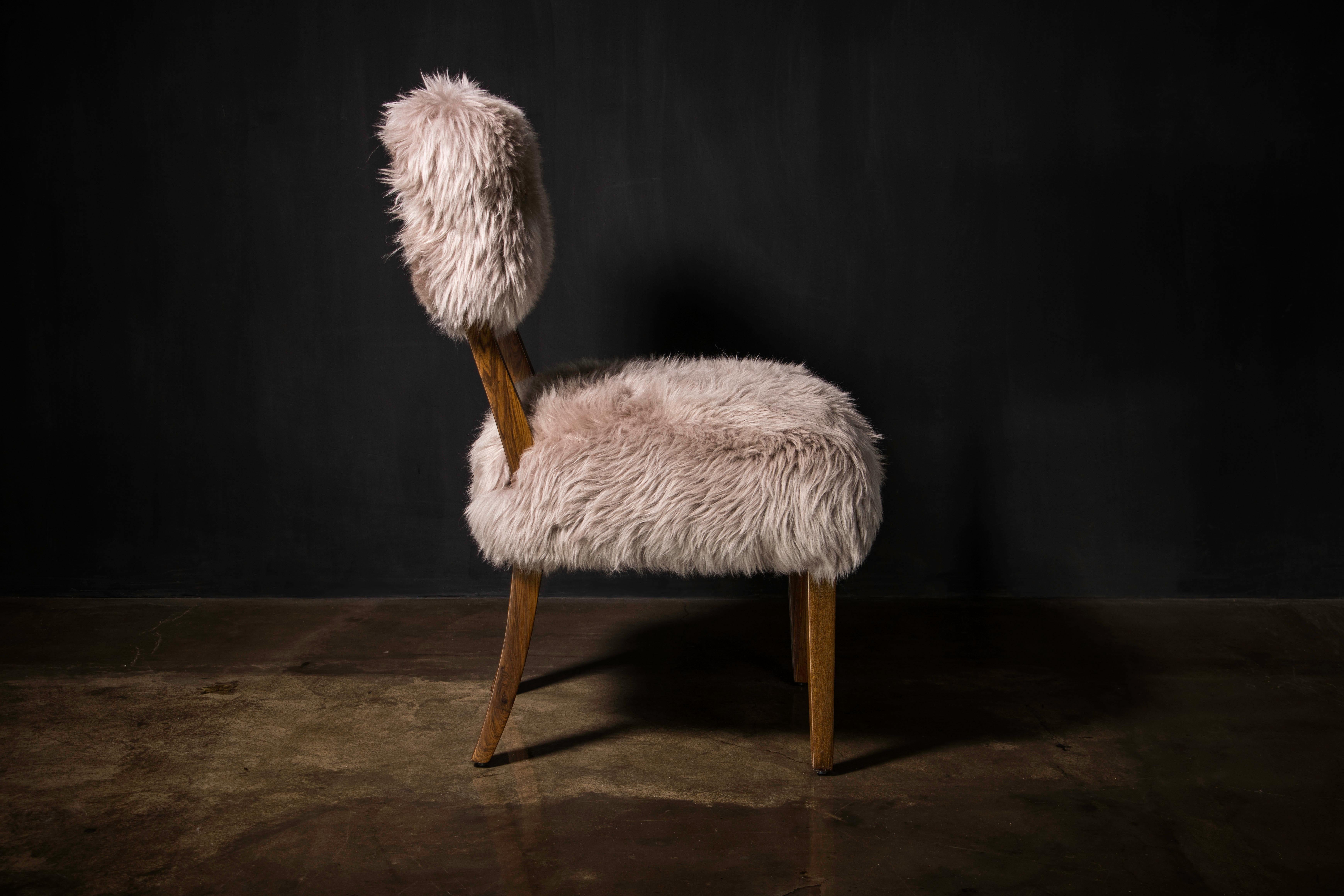Modern Dining Chair in Exotic Wood and Sheepskin from Costantini, Luca Ovino In New Condition For Sale In New York, NY