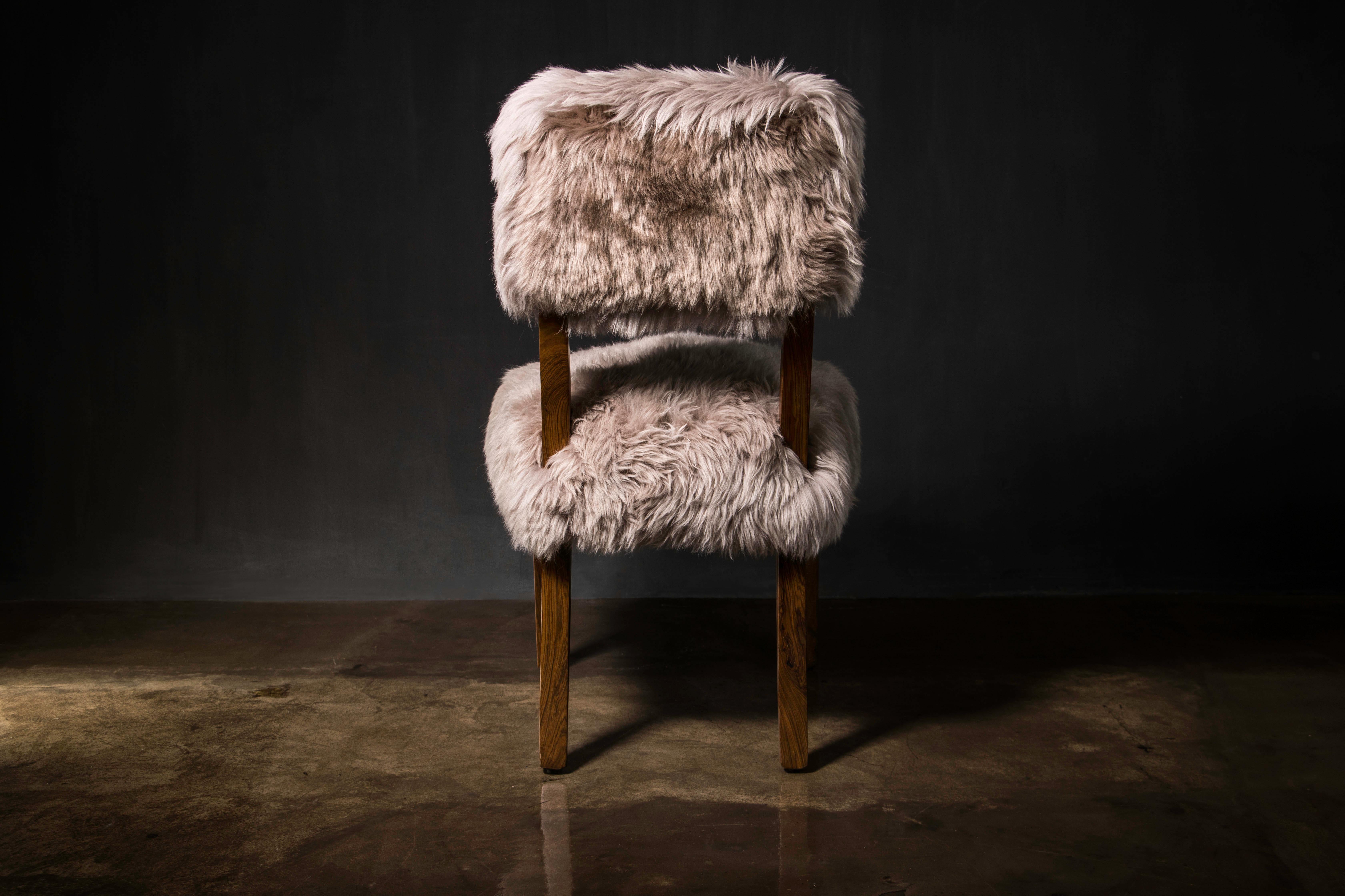 Contemporary Modern Dining Chair in Exotic Wood and Sheepskin from Costantini, Luca Ovino For Sale