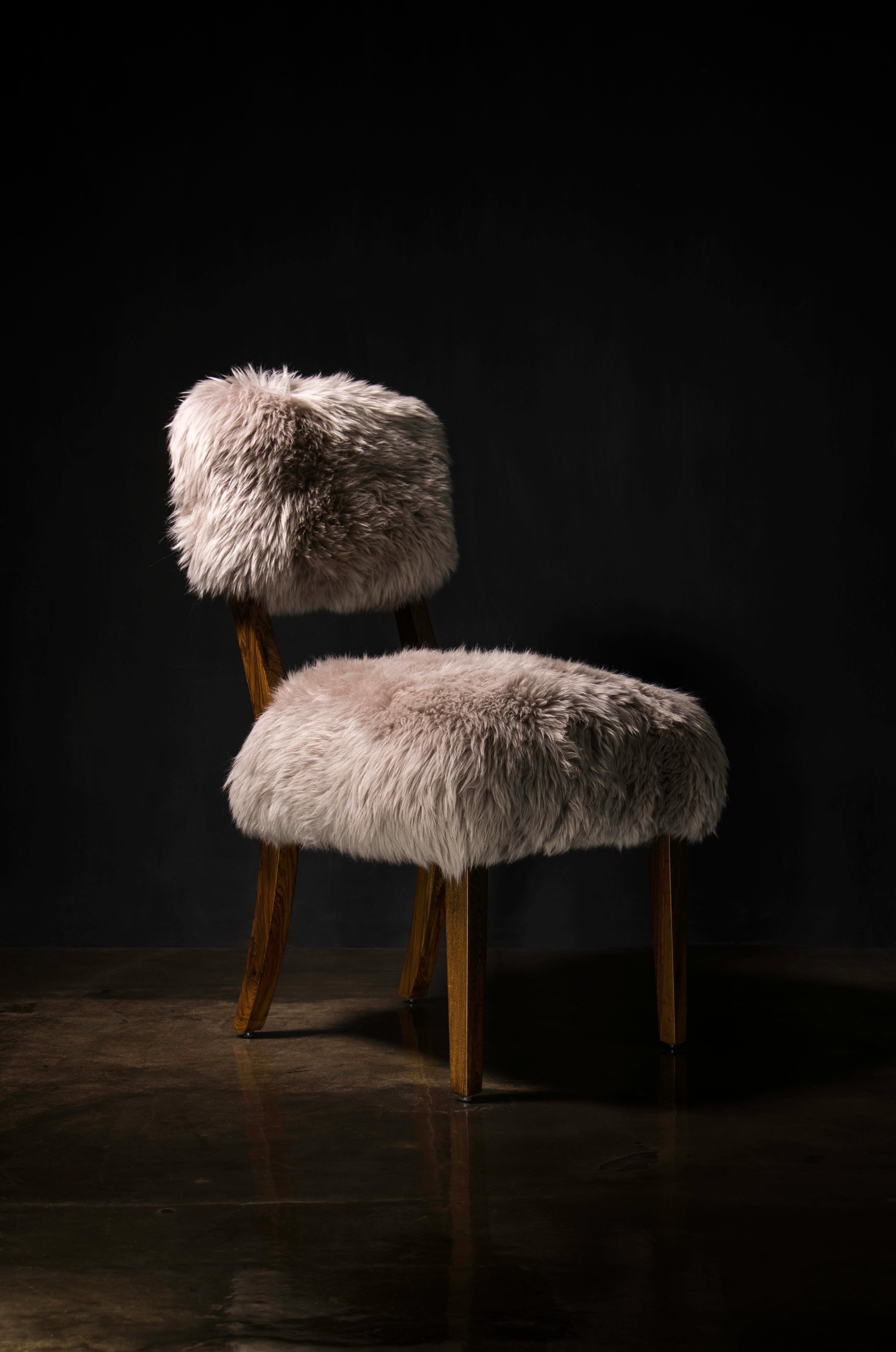 Modern Dining Chair in Exotic Wood and Sheepskin from Costantini, Luca Ovino For Sale 1