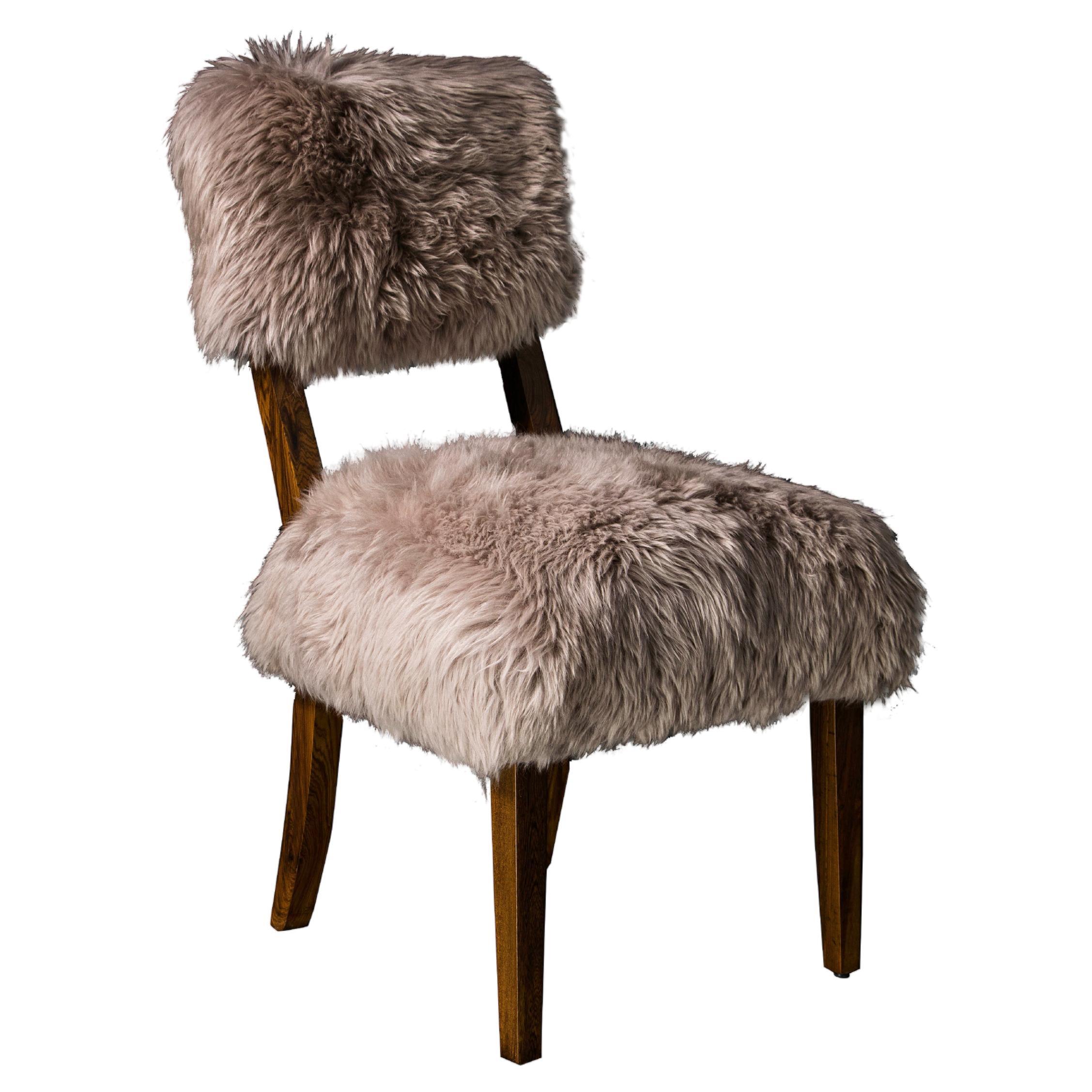 Modern Dining Chair in Exotic Wood and Sheepskin from Costantini, Luca Ovino For Sale