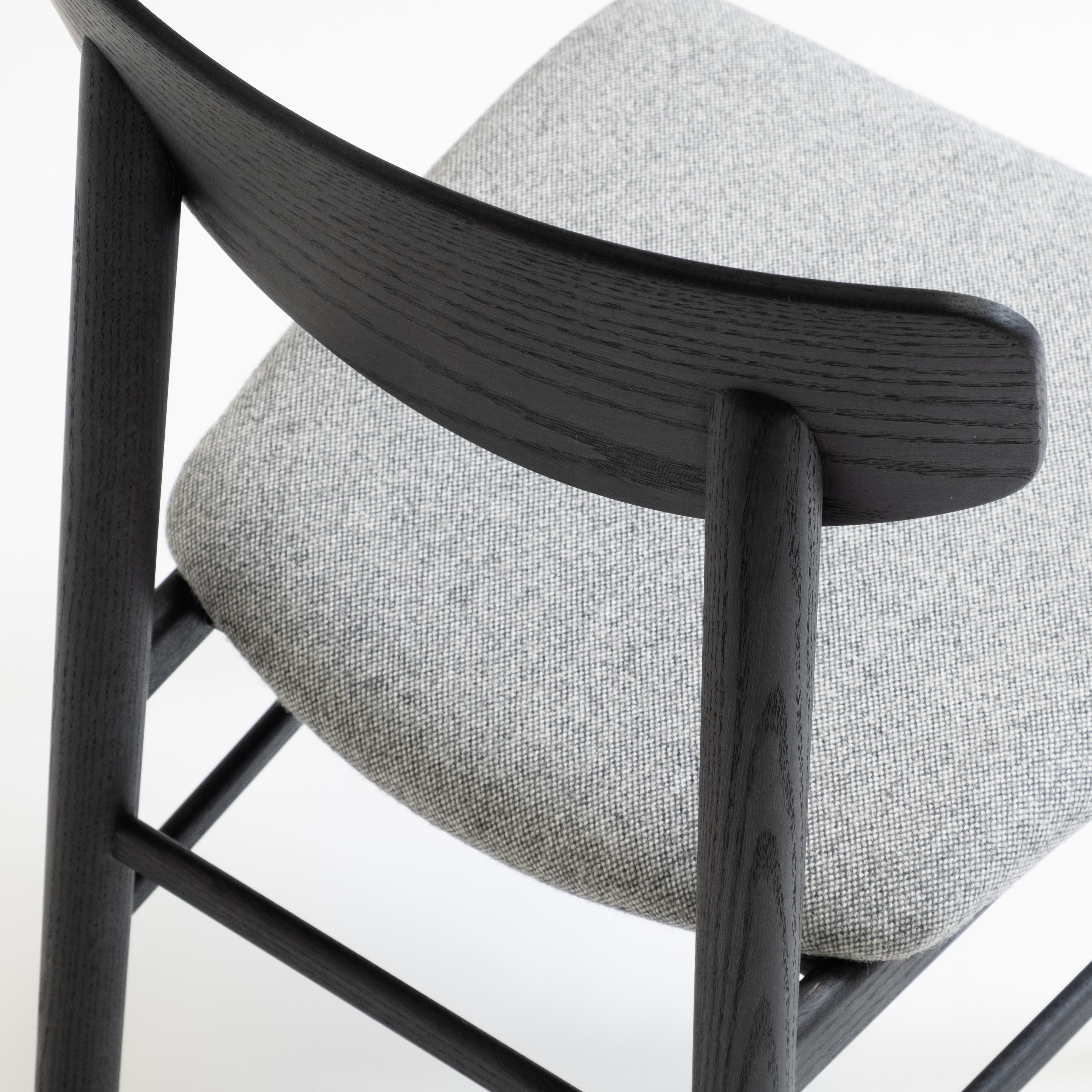 Modern Dining Chair in Solid Blackened Oak with Wool Seat For Sale 4