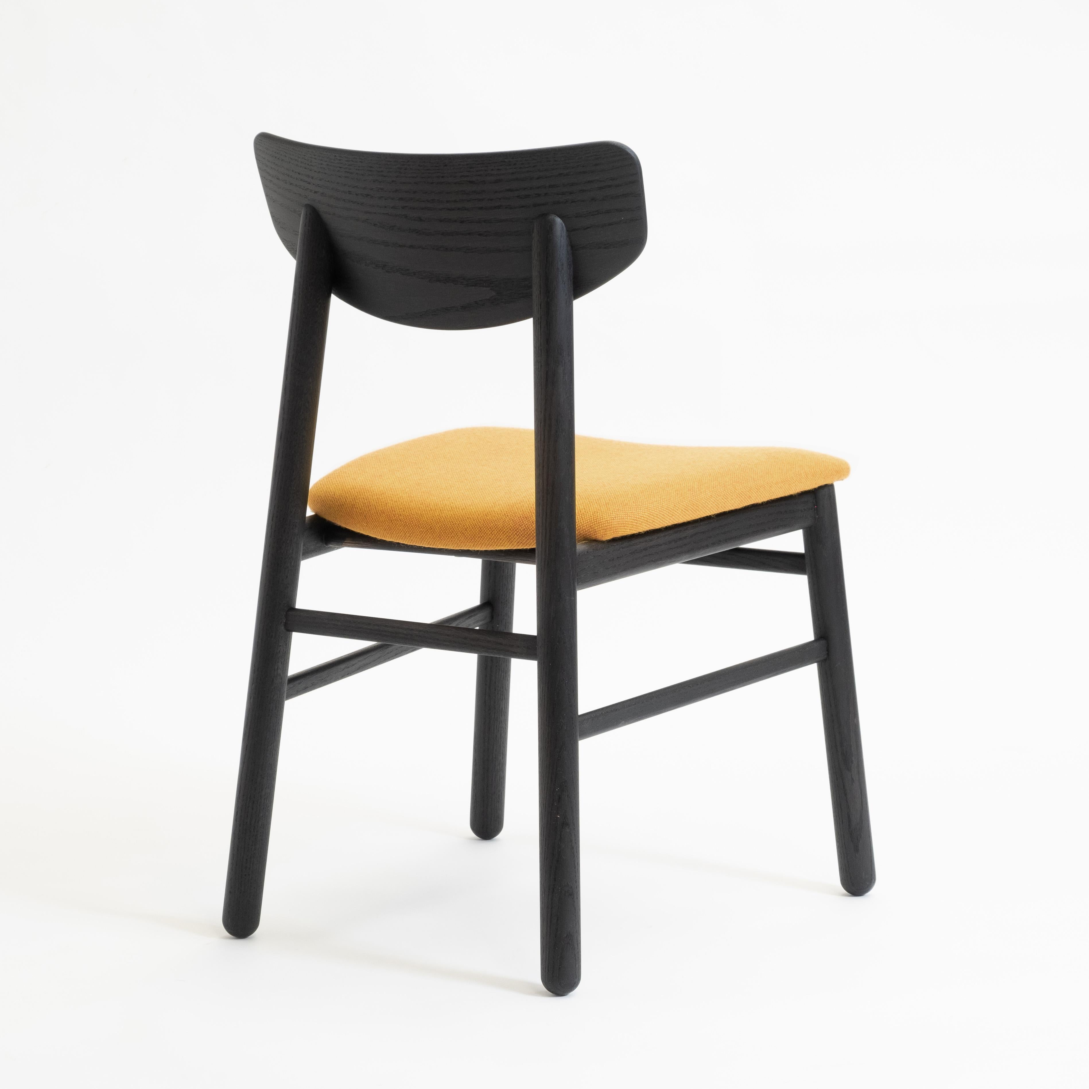 Mid-Century Modern Modern Dining Chair in Solid Blackened Oak with Wool Seat For Sale