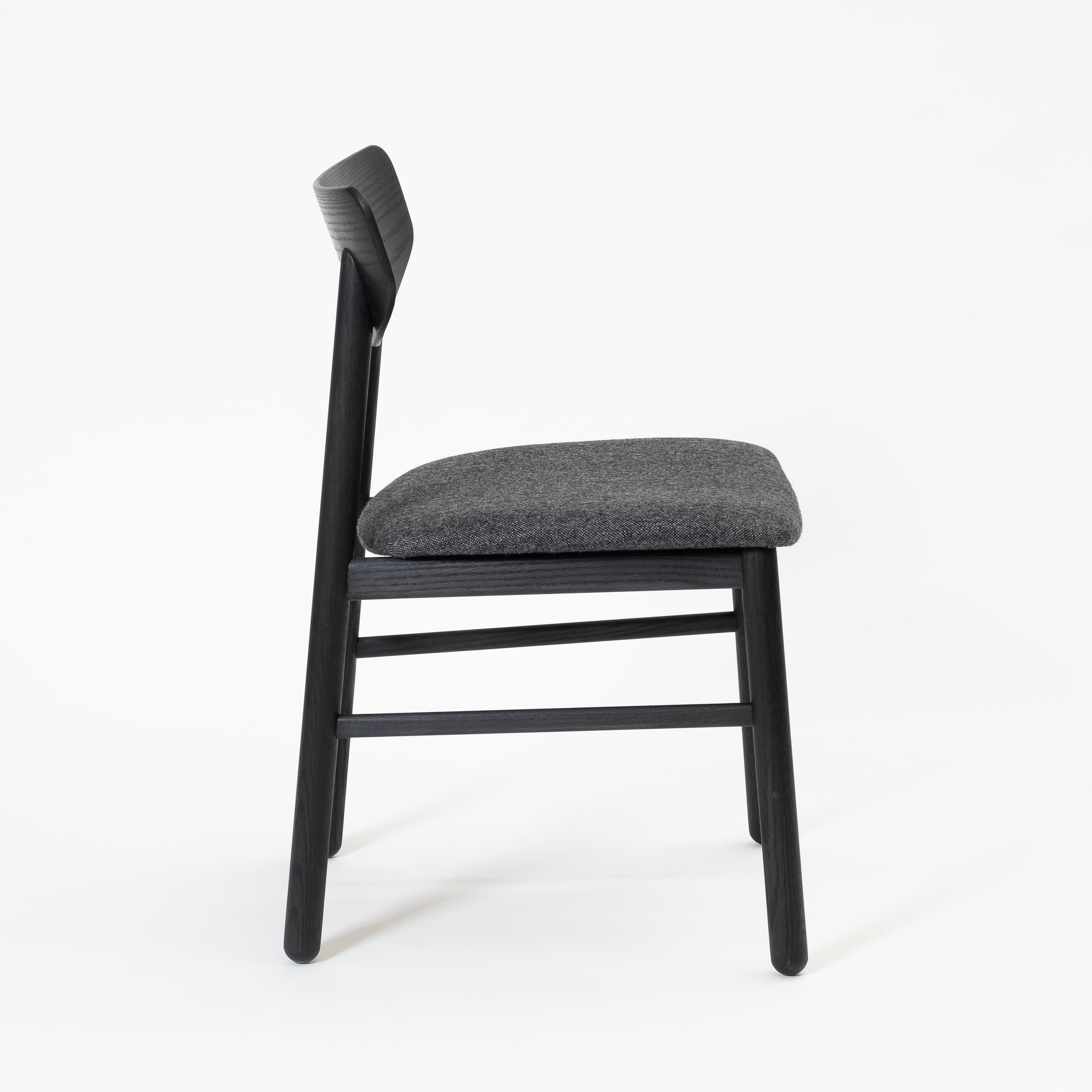 Canadian Modern Dining Chair in Solid Blackened Oak with Wool Seat For Sale