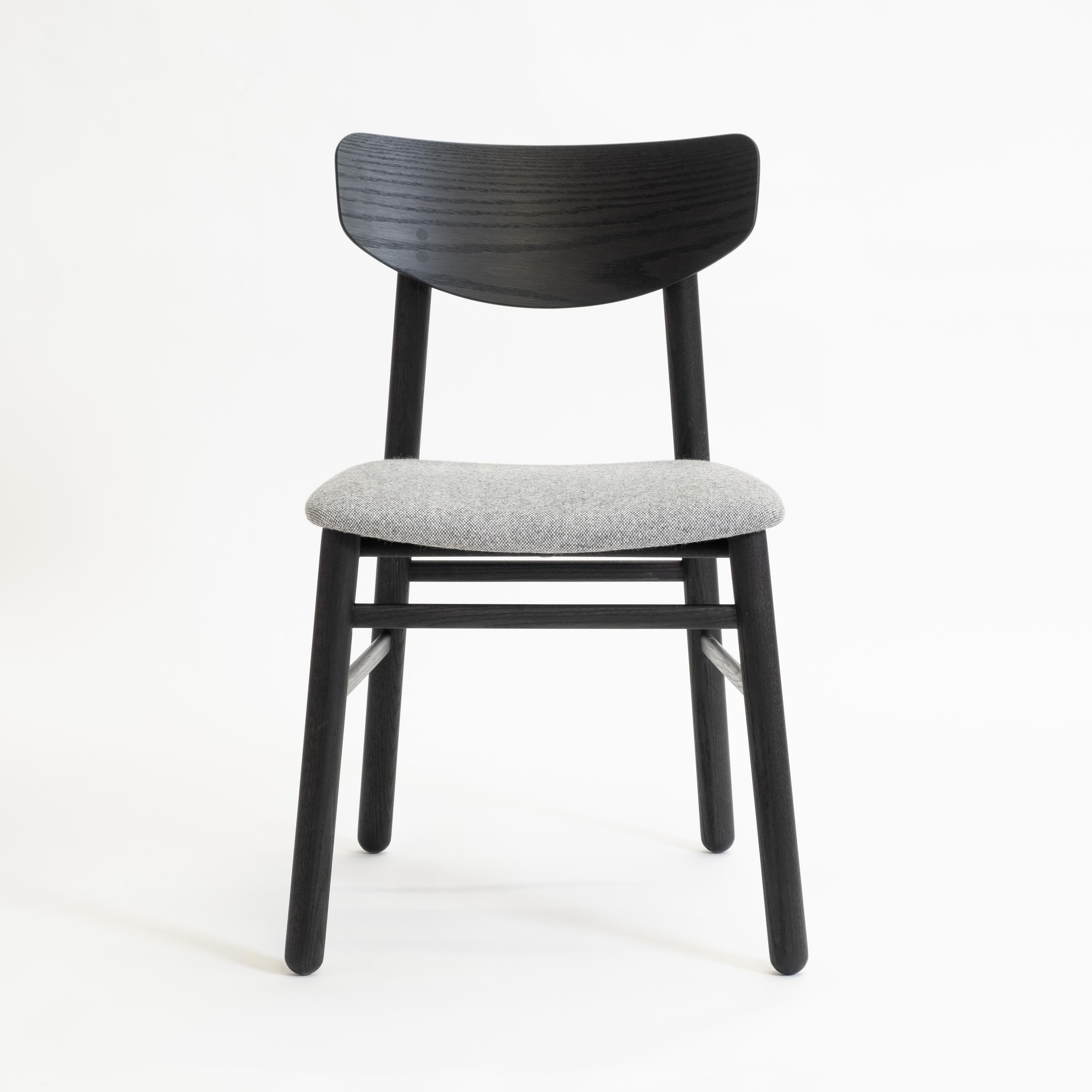 Woodwork Modern Dining Chair in Solid Blackened Oak with Wool Seat For Sale