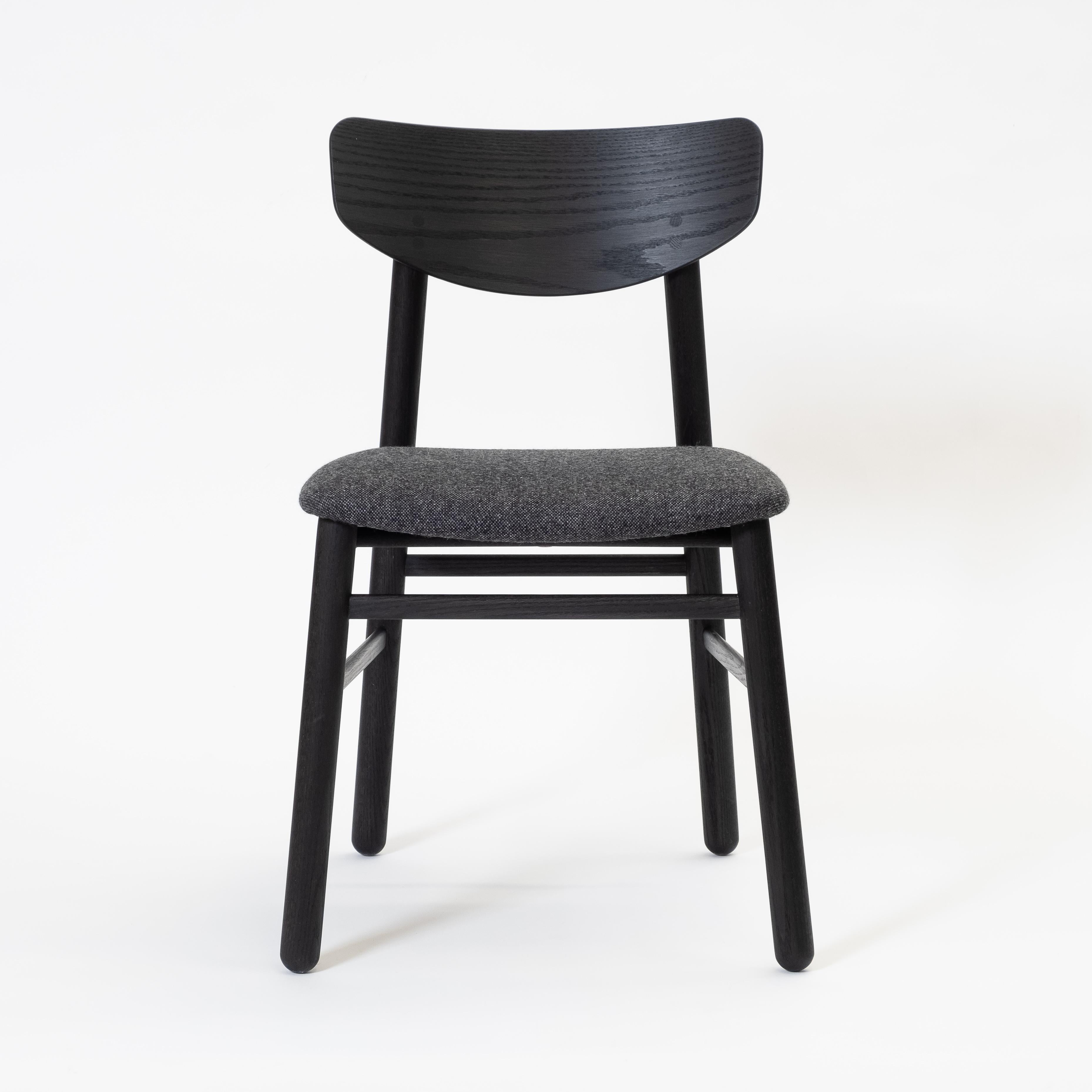 Modern Dining Chair in Solid Blackened Oak with Wool Seat In New Condition For Sale In Ottawa, CA