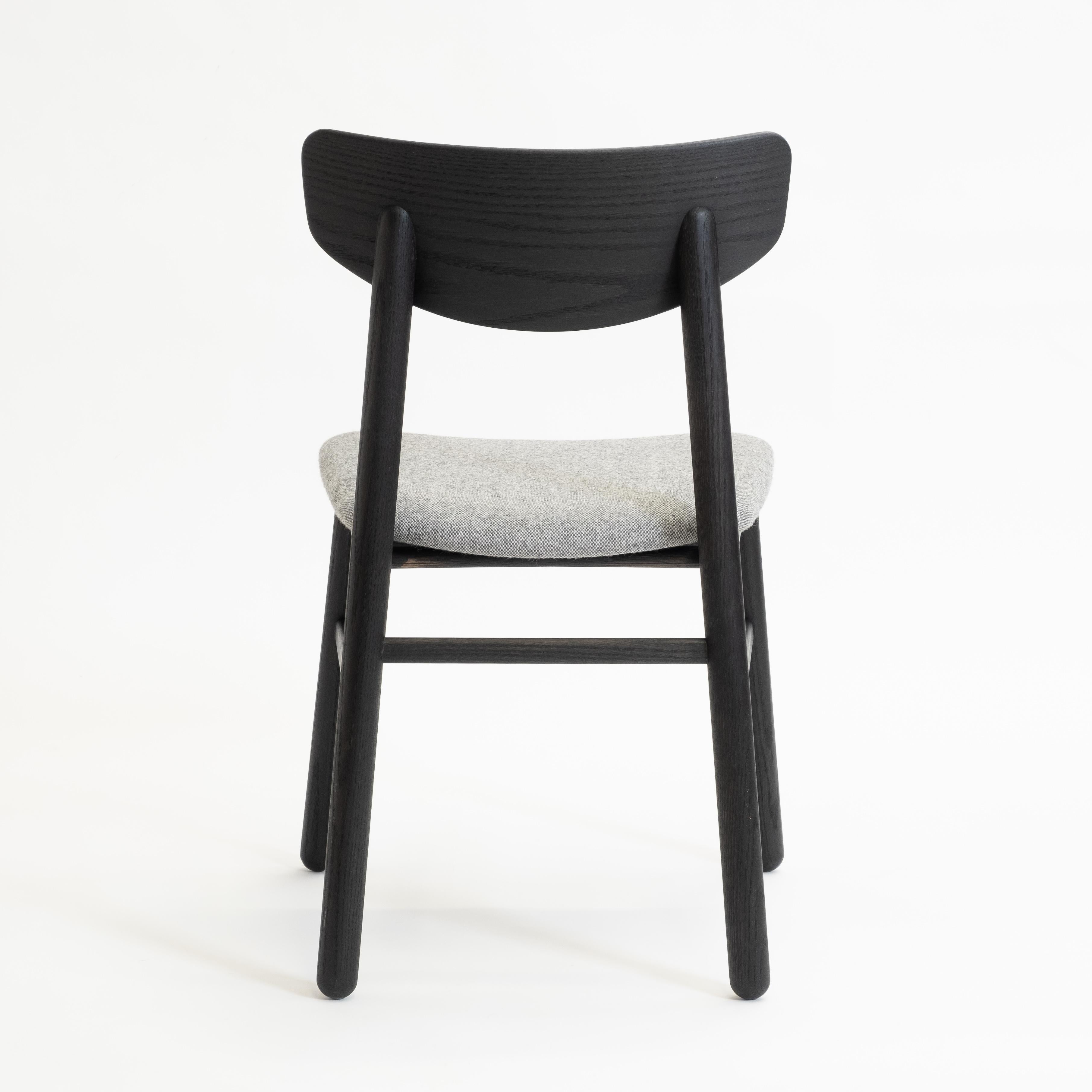 Contemporary Modern Dining Chair in Solid Blackened Oak with Wool Seat For Sale