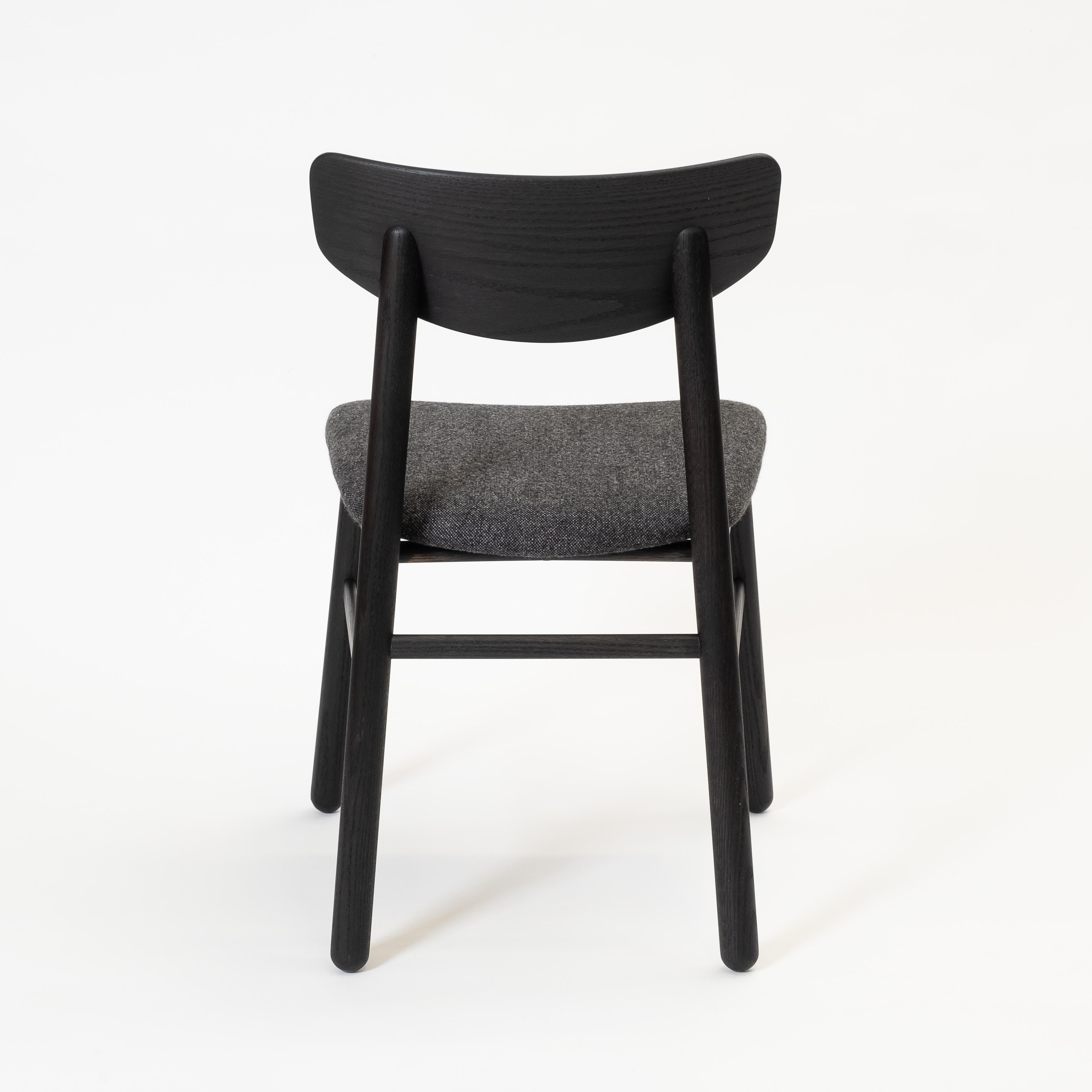 Modern Dining Chair in Solid Blackened Oak with Wool Seat For Sale 1