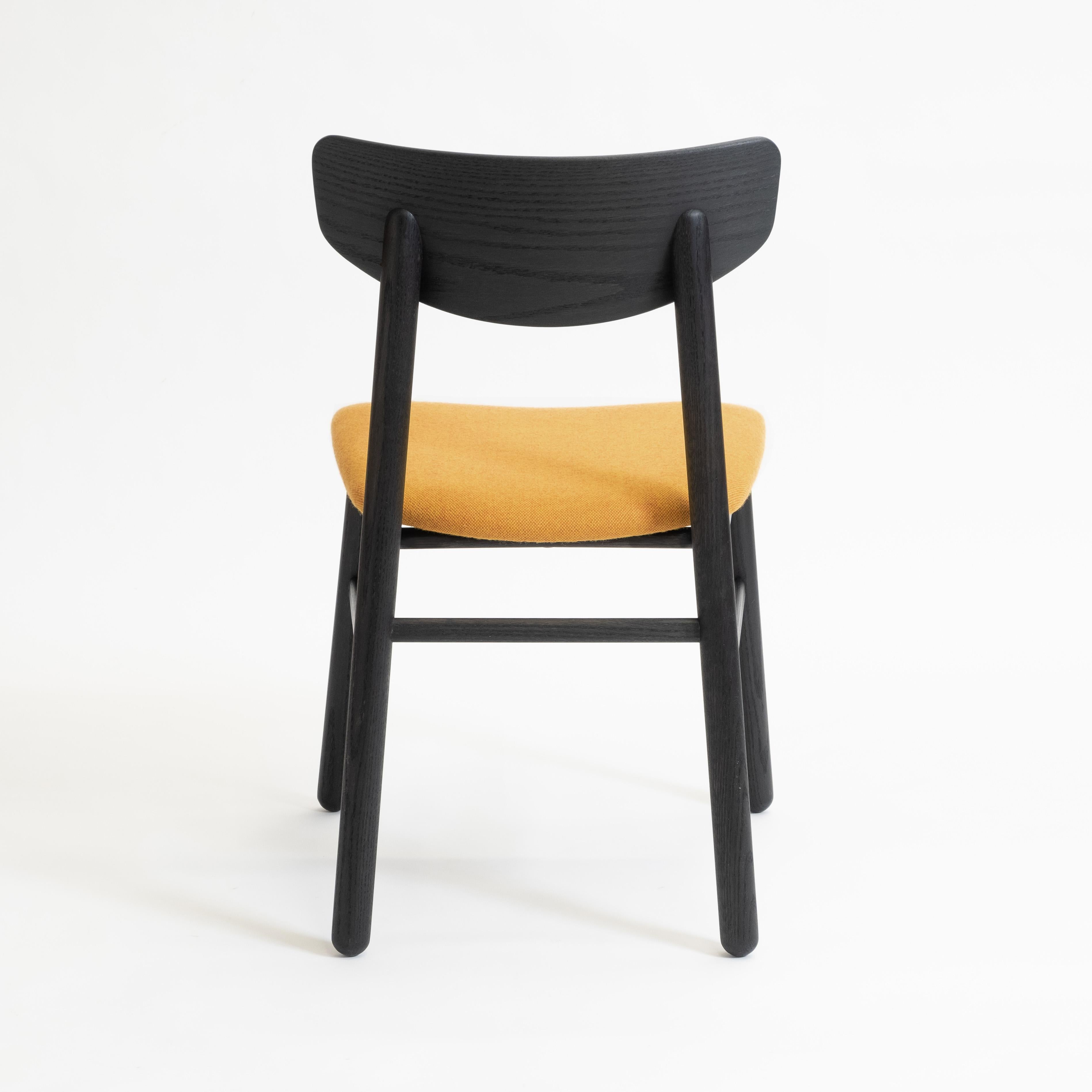 Modern Dining Chair in Solid Blackened Oak with Wool Seat For Sale 2