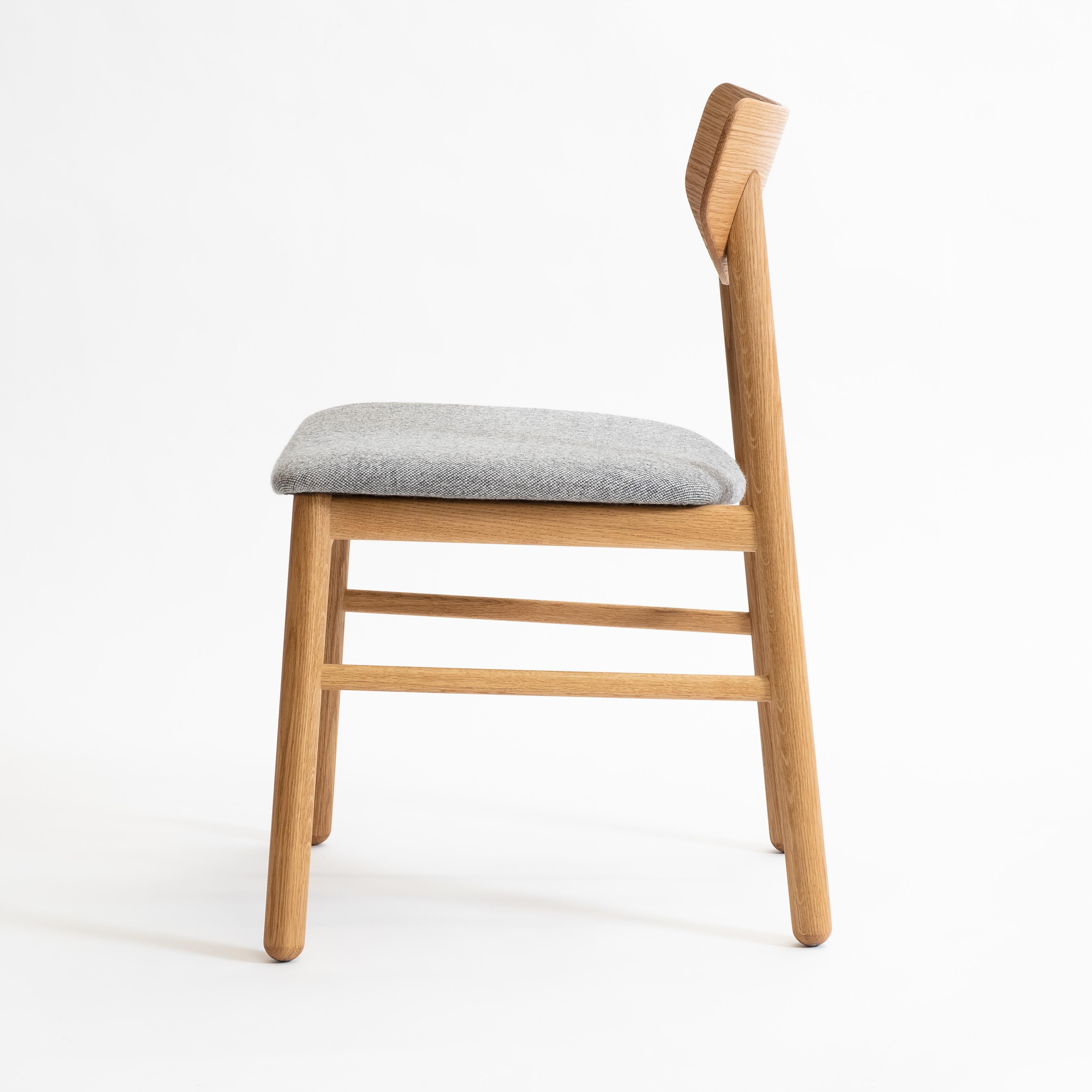 Contemporary Modern Dining Chair in Solid White Oak with Wool Seat For Sale