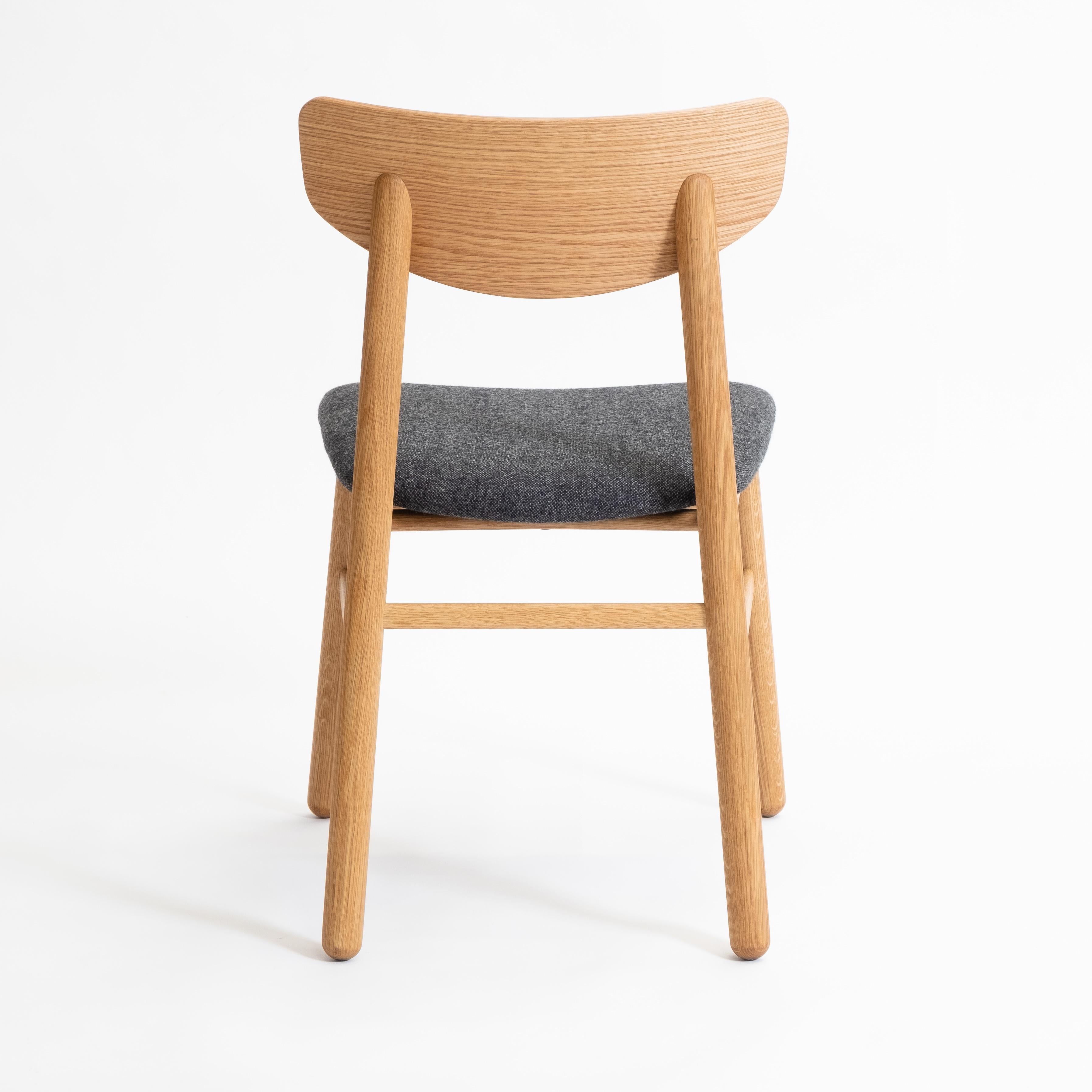 Modern Dining Chair in Solid White Oak with Wool Seat For Sale 2