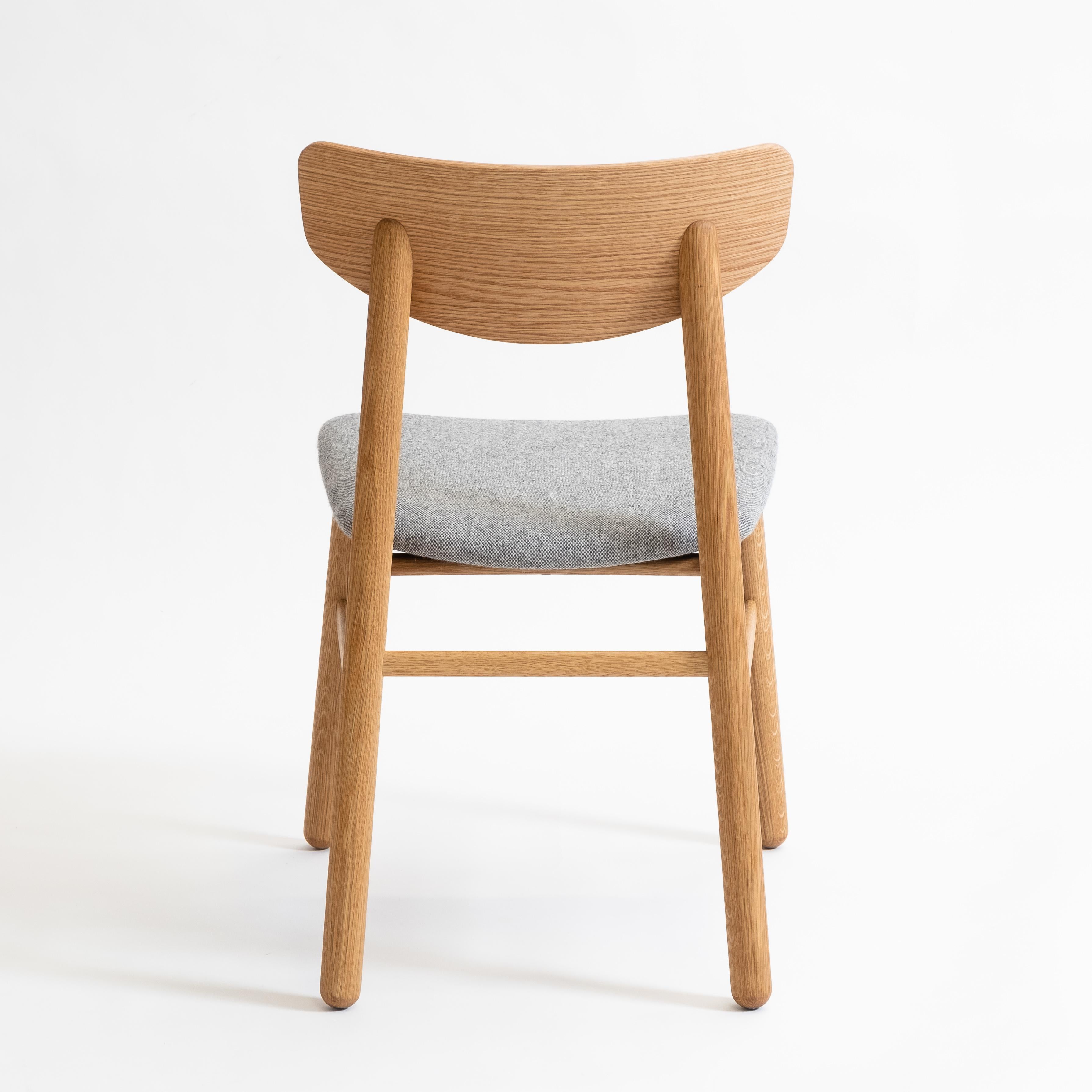 Modern Dining Chair in Solid White Oak with Wool Seat For Sale 3