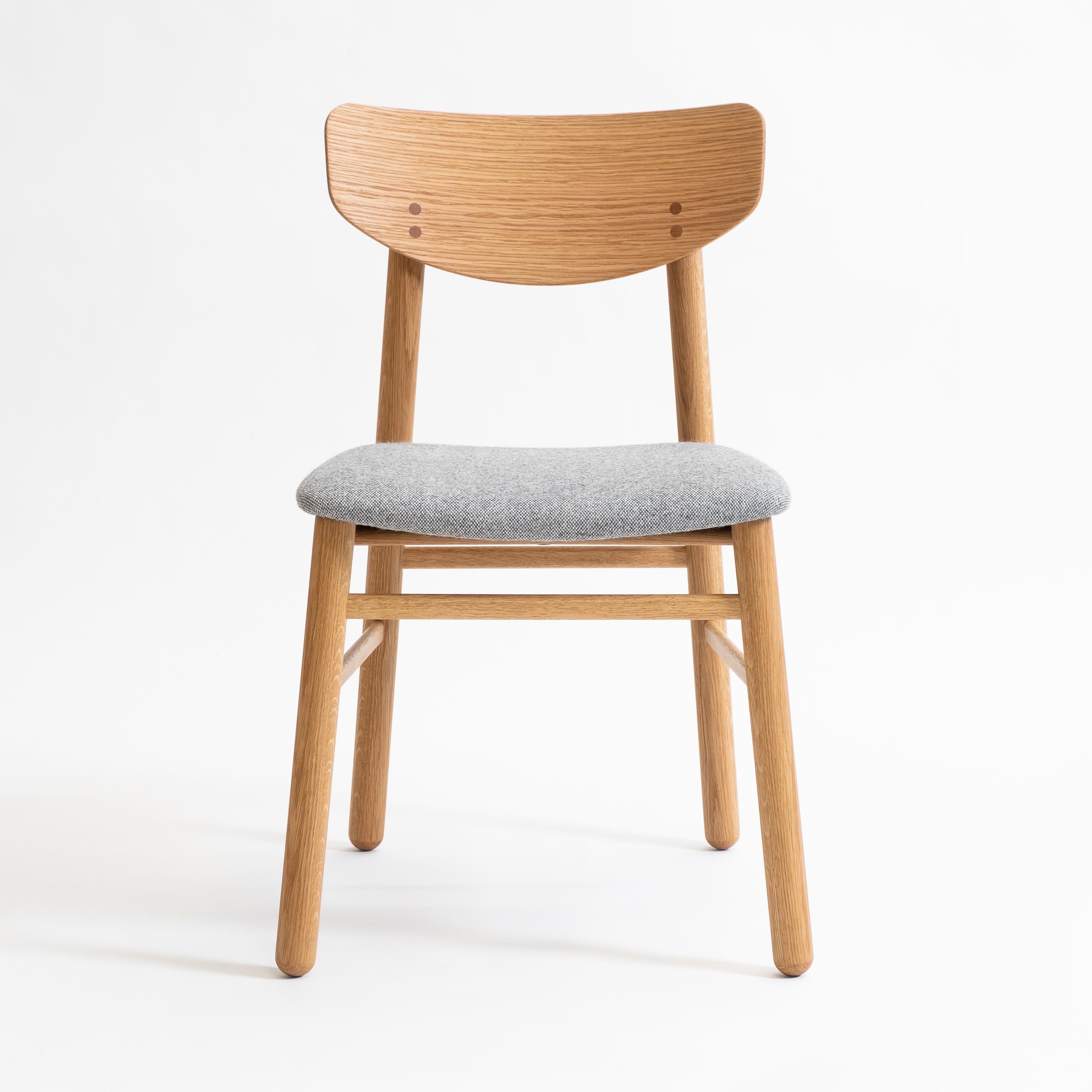 Modern Dining Chair in Solid White Oak with Wool Seat For Sale 5