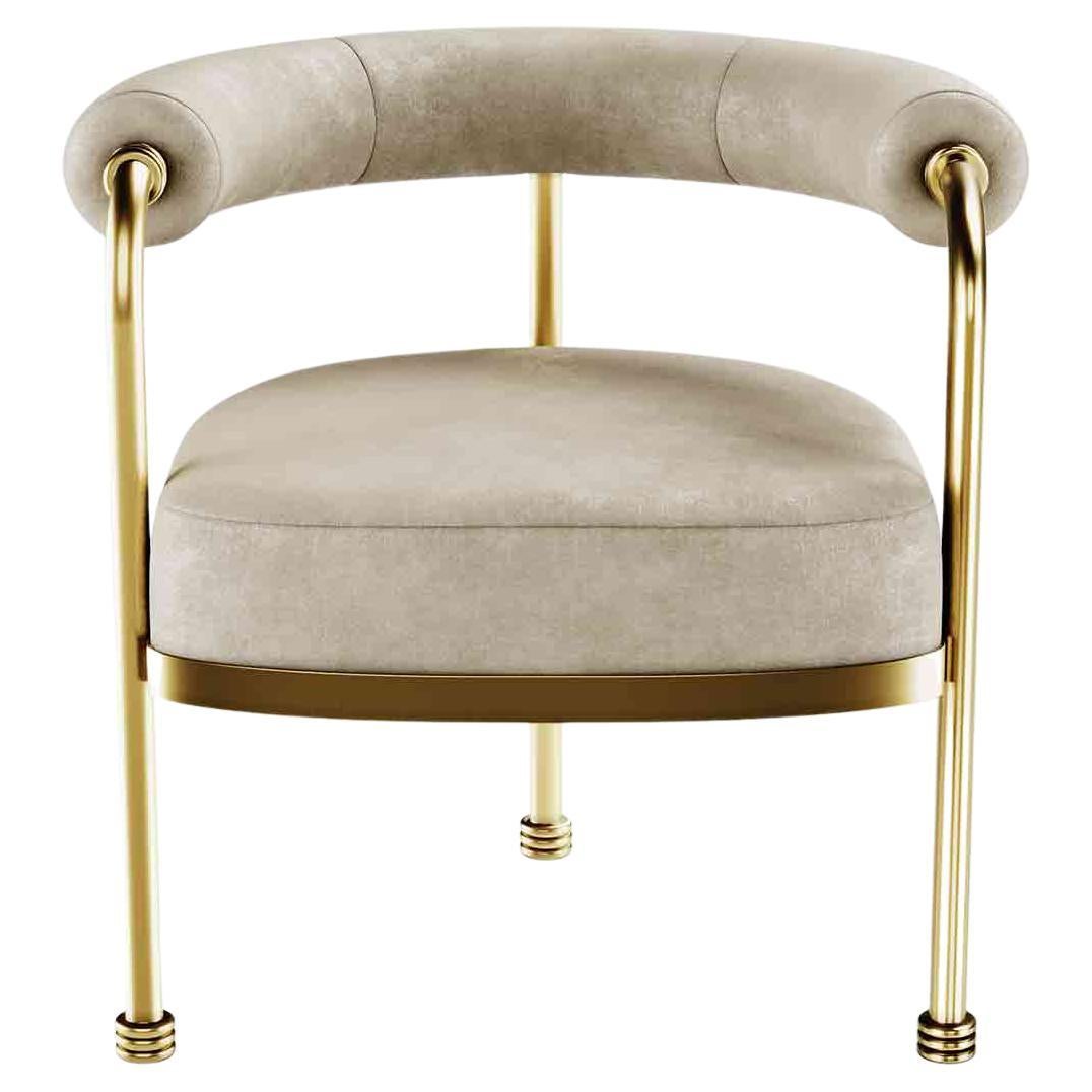 Mid-Century Modern Dining Room Chair Neutral Velvet & Golden Polished Brass