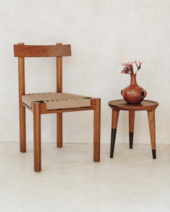 Contemporary Wooden Dining Chair with Handwoven Seat in Solid Caribbean Walnut