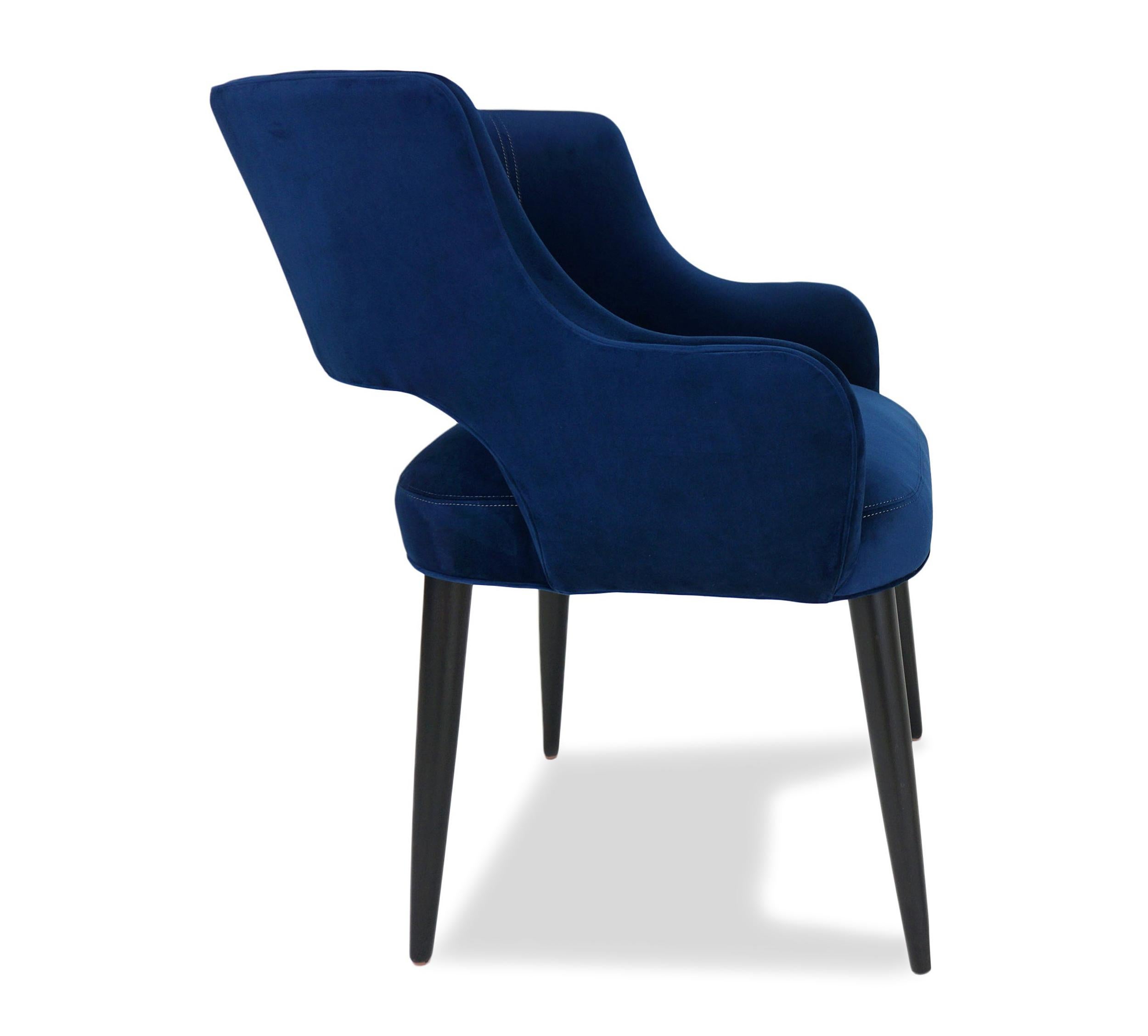 Contemporary Modern Dining Chair with Sloping Arms and Relaxed Pitch For Sale