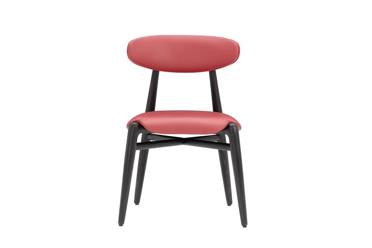 Modern Dining Chair - Wood with Italian Leather Upholstery - Red In New Condition For Sale In Miami Beach, FL