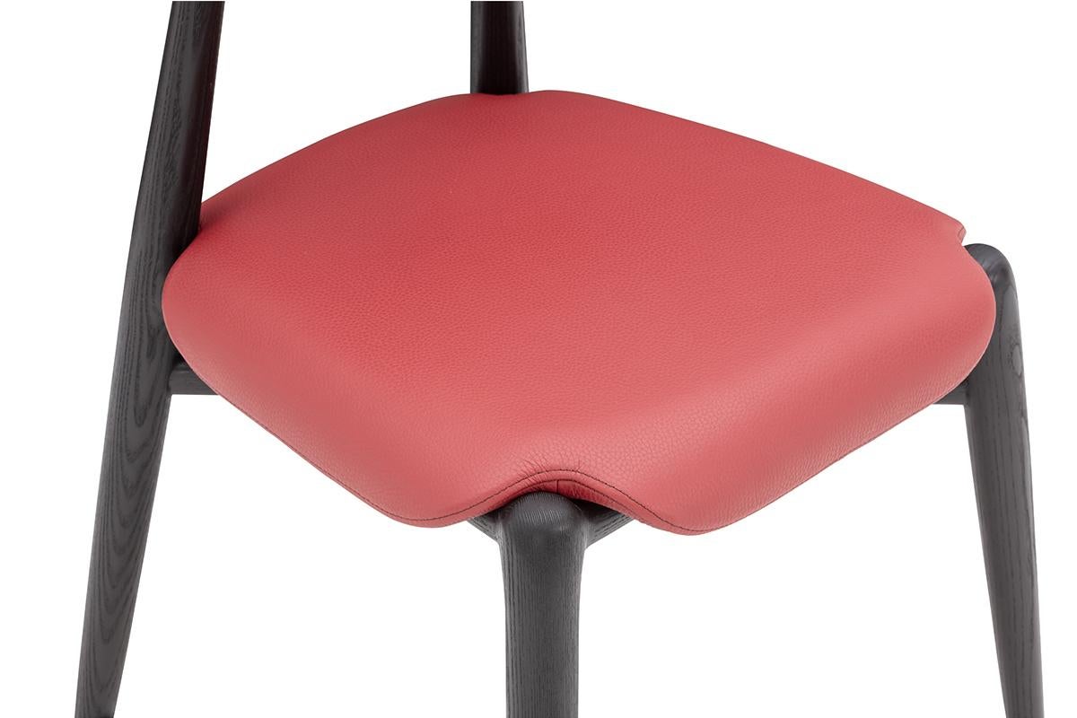 Contemporary Modern Dining Chair - Wood with Italian Leather Upholstery - Red For Sale
