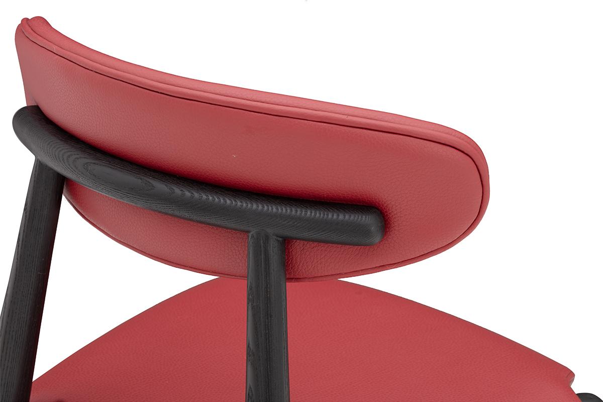 Modern Dining Chair - Wood with Italian Leather Upholstery - Red For Sale 1