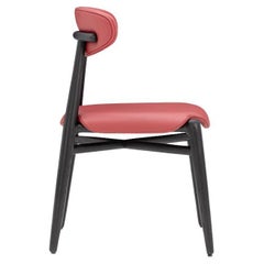 Chaise de salle à manger moderne en bois avec tapisserie en cuir italien - rouge