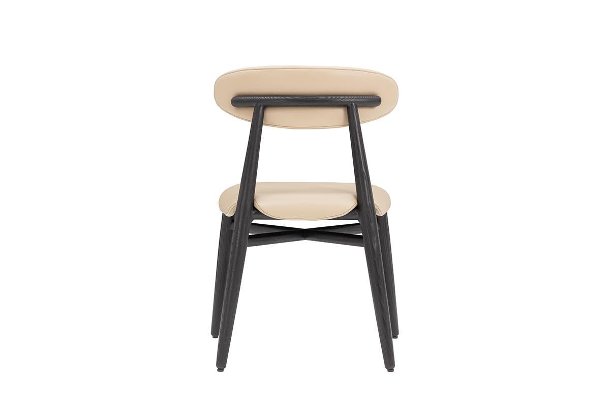 Stained Modern Dining Chair - Wood with Genuine Italian Leather Upholstery - Taupe For Sale