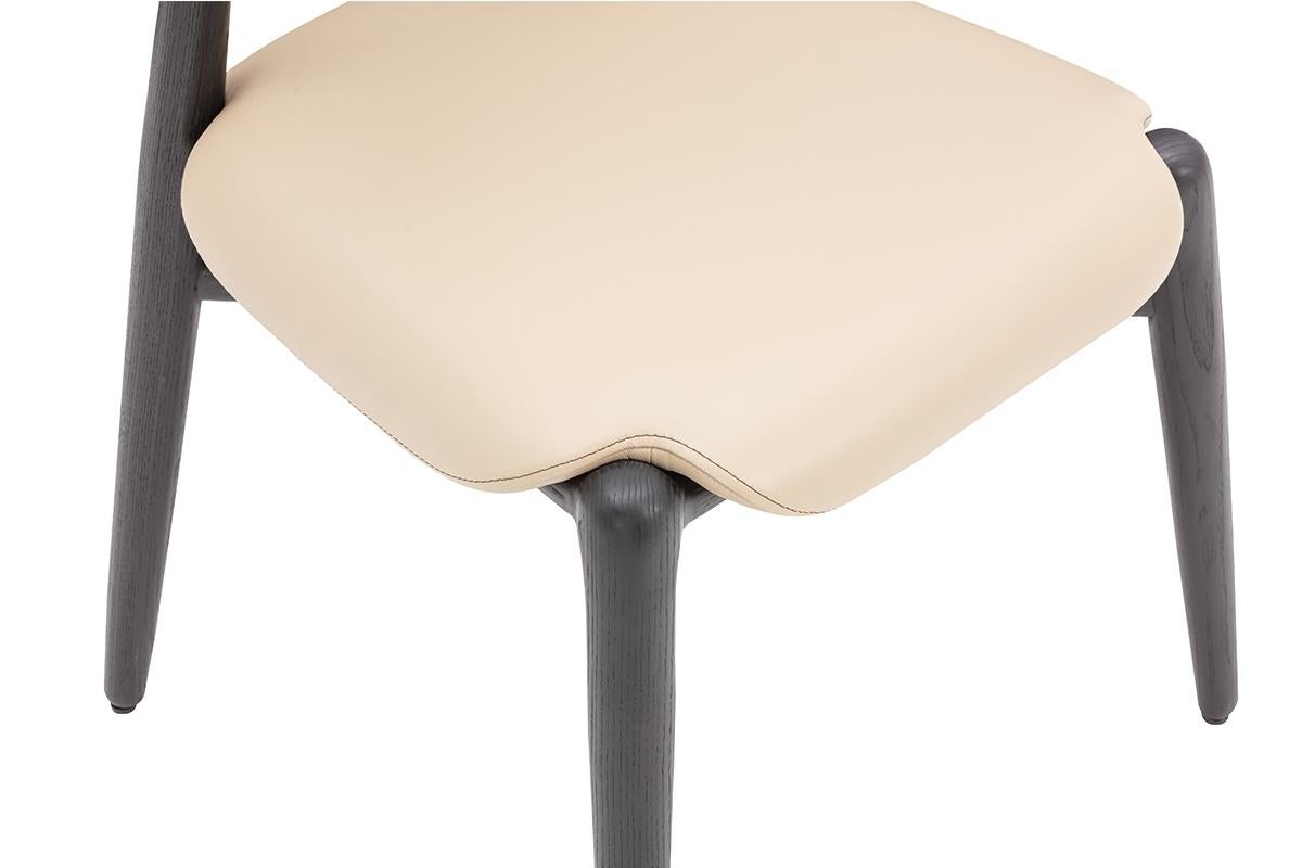 Modern Dining Chair - Wood with Genuine Italian Leather Upholstery - Taupe In New Condition For Sale In Miami Beach, FL