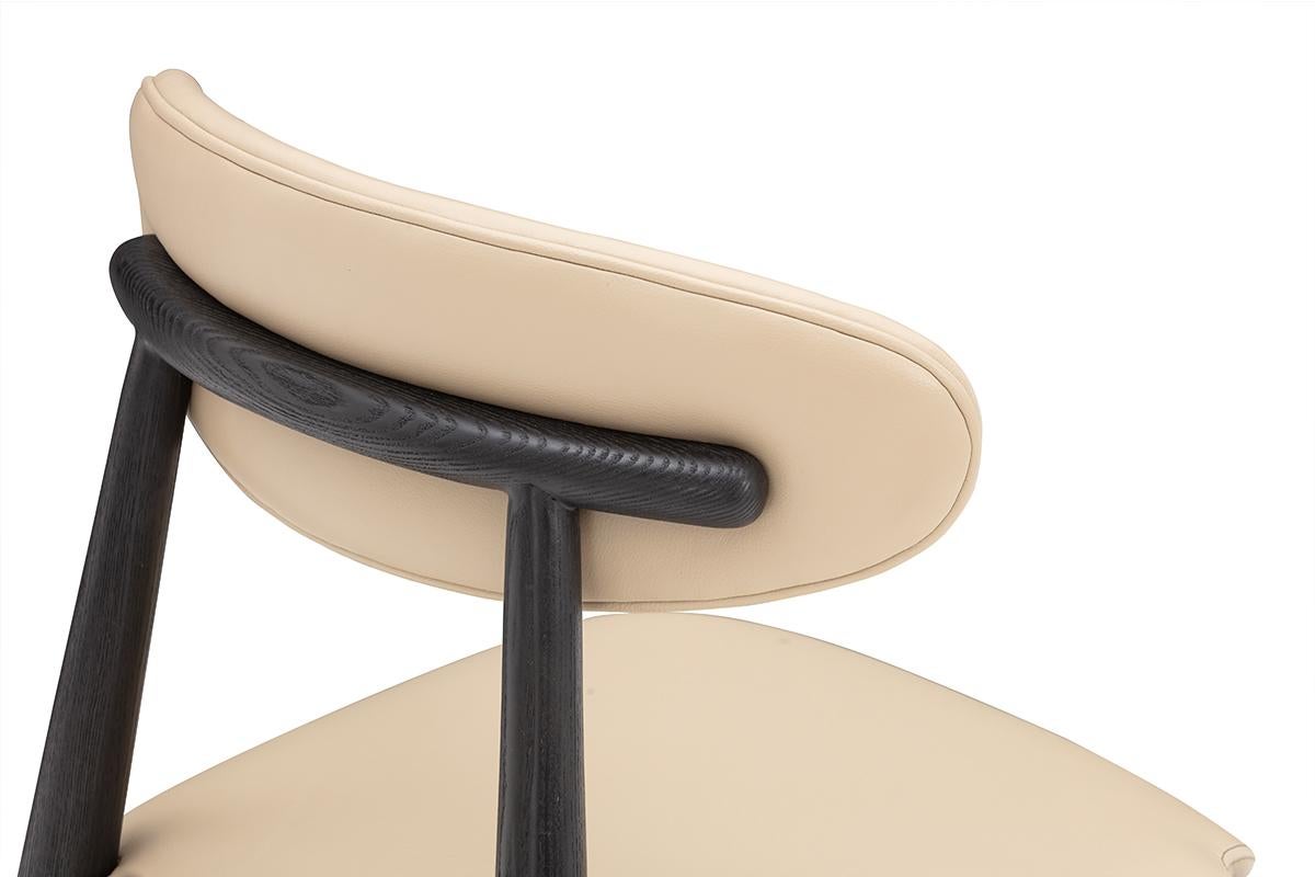Contemporary Modern Dining Chair - Wood with Genuine Italian Leather Upholstery - Taupe For Sale