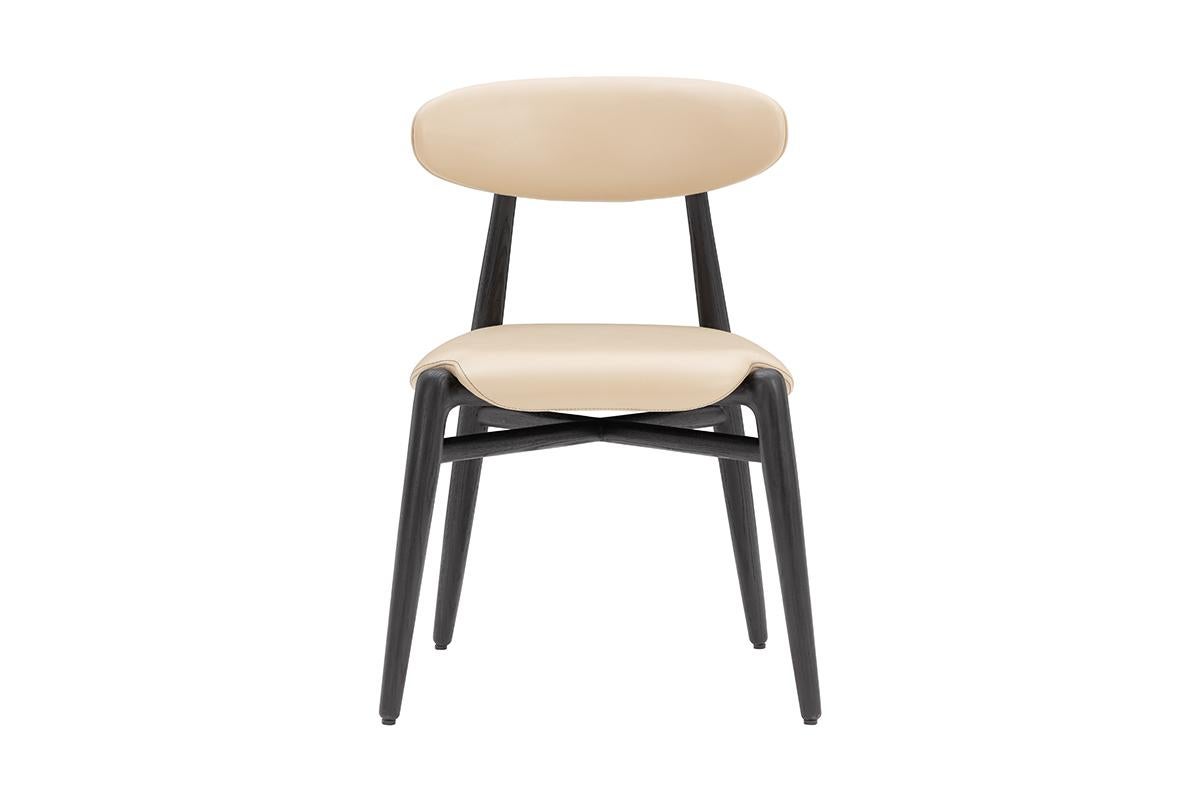 Modern Dining Chair - Wood with Genuine Italian Leather Upholstery - Taupe For Sale 1
