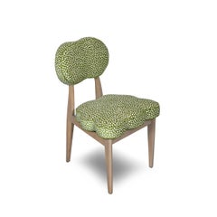 Modern Dining Chairs with Tapered Stained Wood Legs and Green Velvet Upholstery