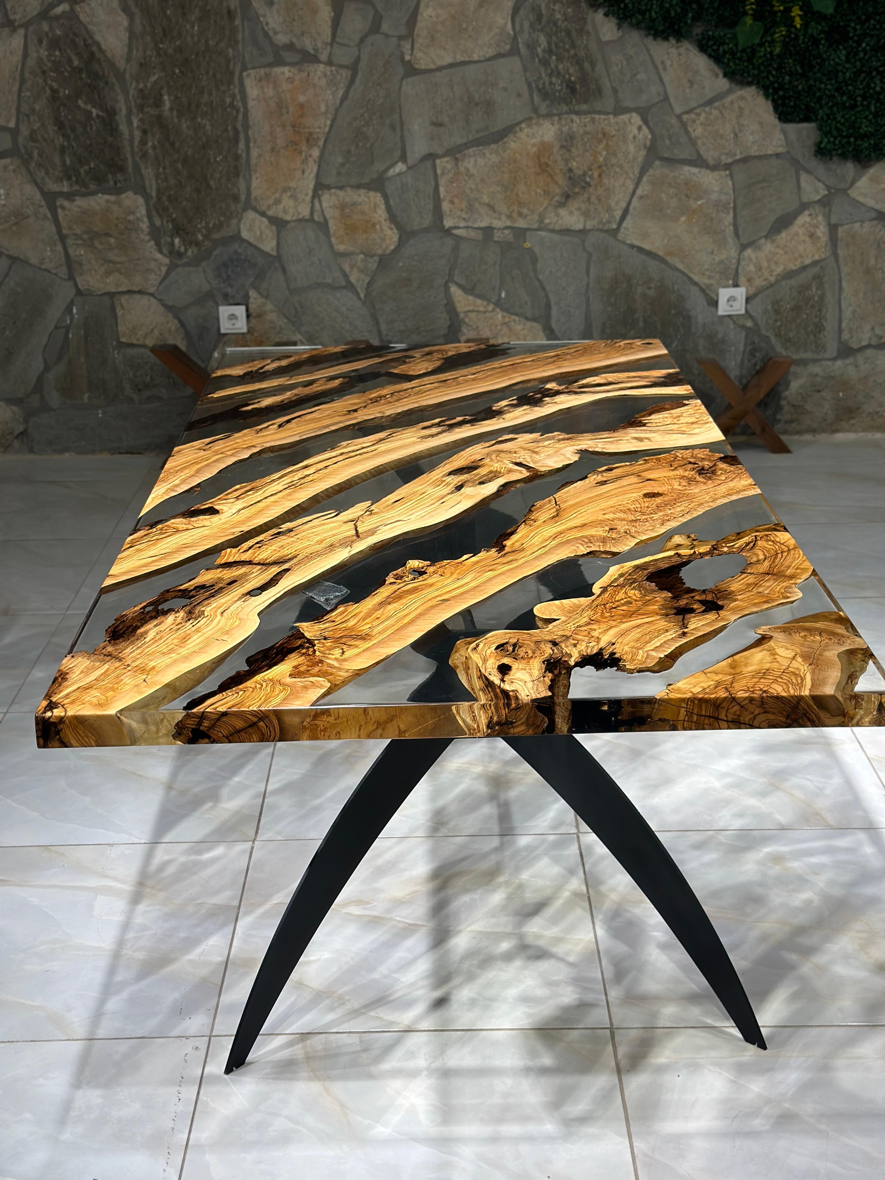 XXIe siècle et contemporain Table de salle à manger moderne en résine - Table de cuisine en bois époxy ultra clair en vente