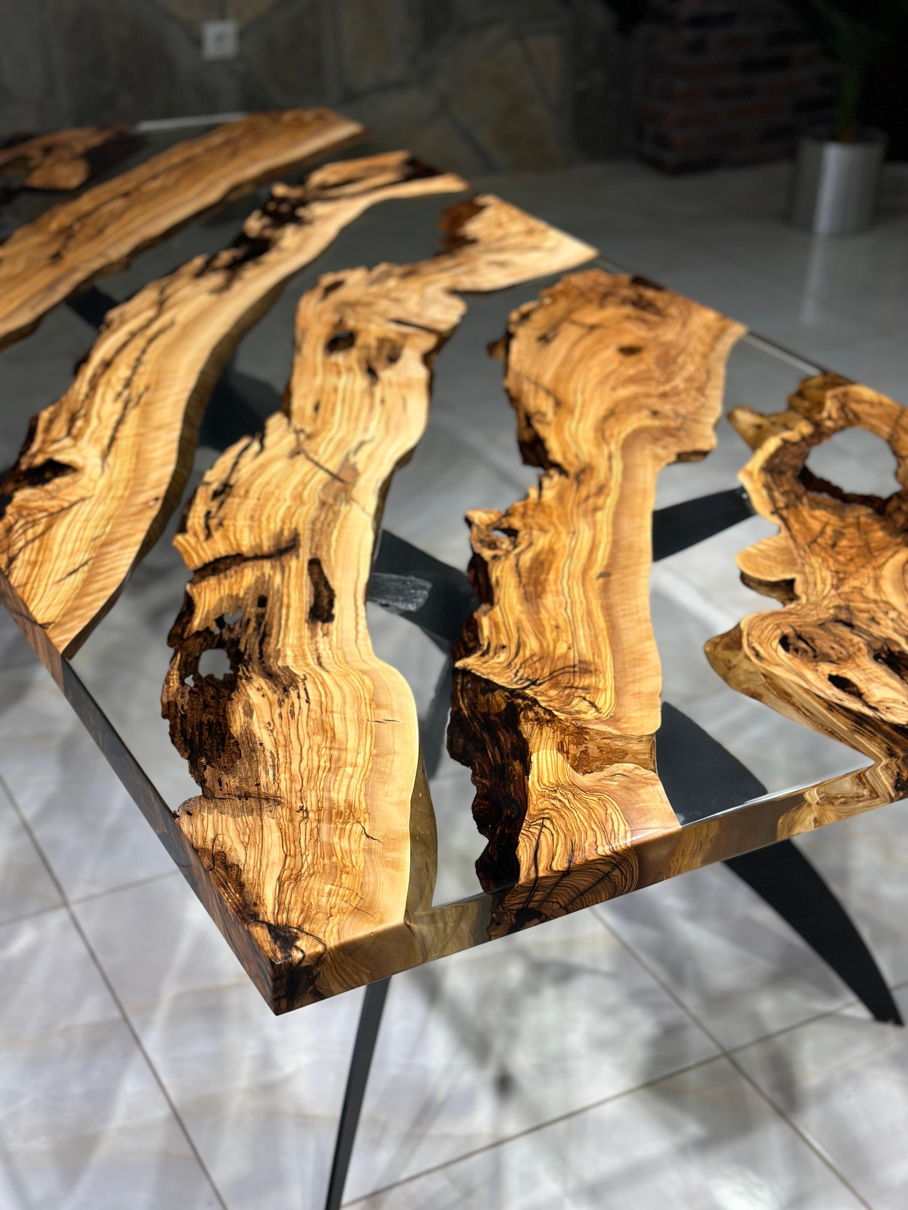Table de salle à manger moderne en résine - Table de cuisine en bois époxy ultra clair en vente 1