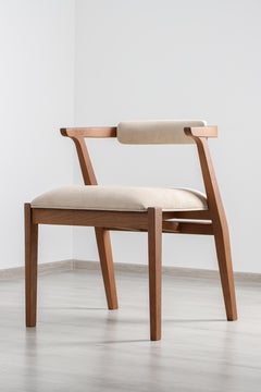 Modern Dining, Restaurant Room Chairs in Brown Solid Wood and Beige Material