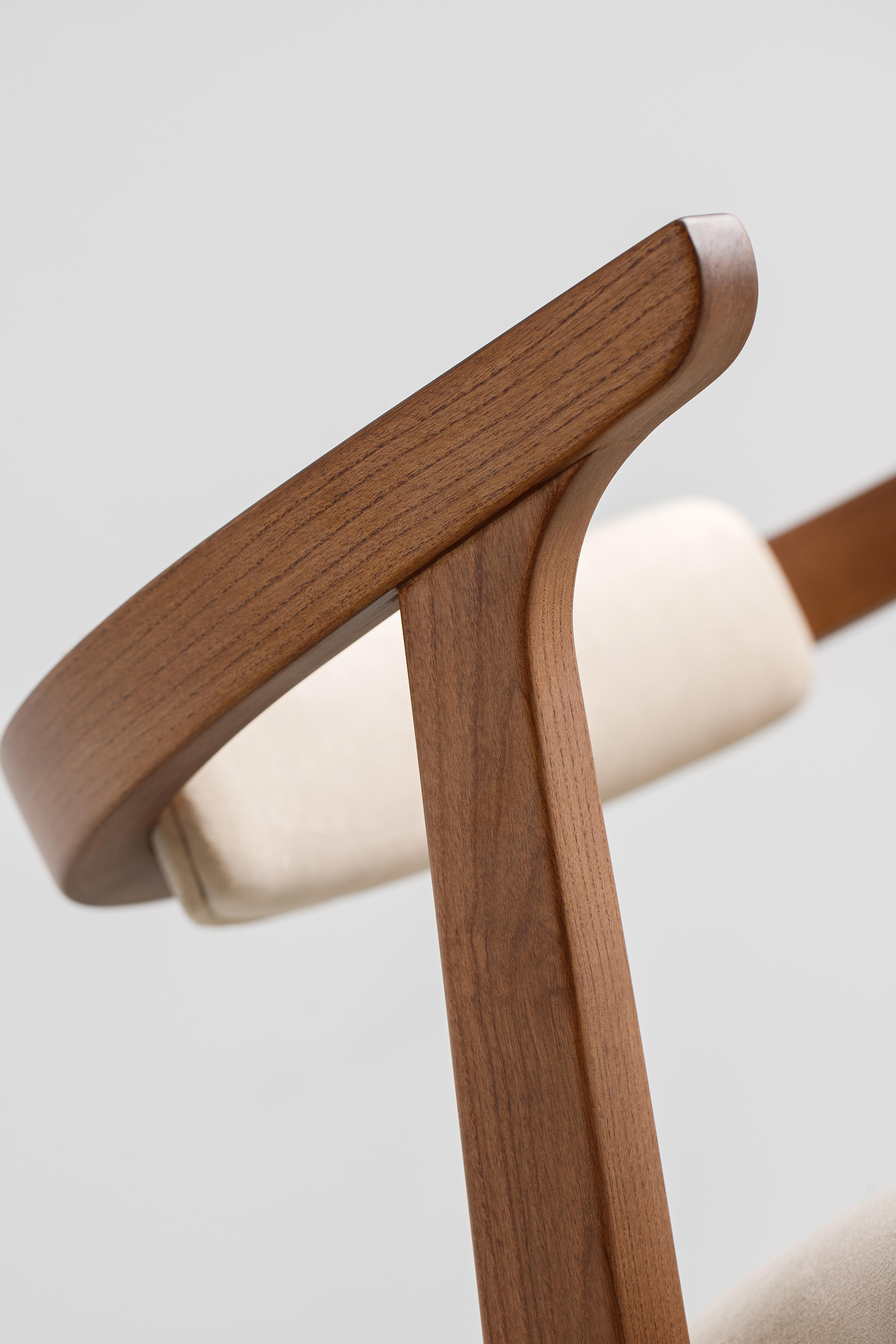Moldovan Modern Dining, Restaurant Room Chairs in Brown Solid Wood and Beige Material For Sale