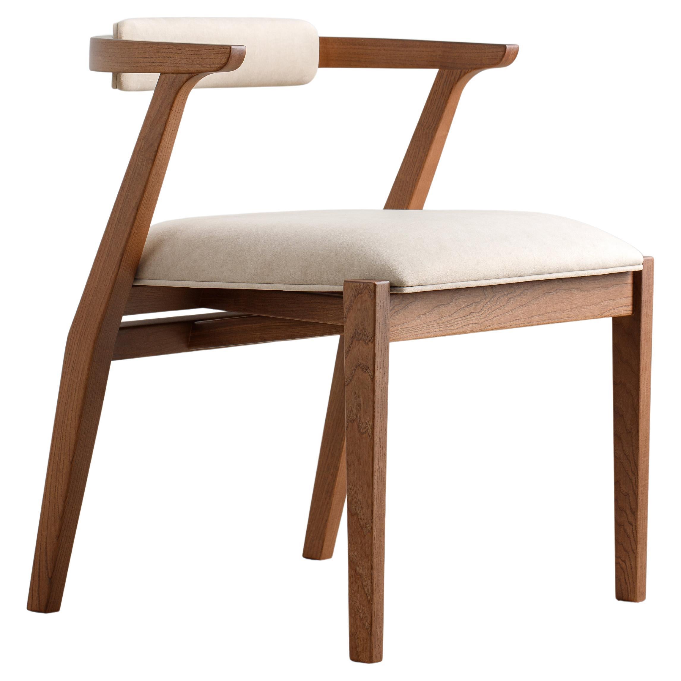 Modern Dining, Restaurant Room Chairs in Brown Solid Wood and Beige Material