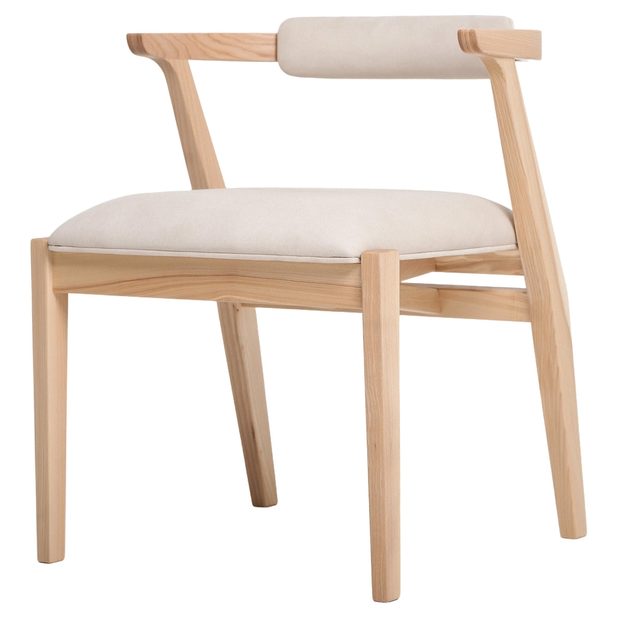 Modern Dining, Restaurant Room Chairs in Ash Solid Wood and Beige Material For Sale