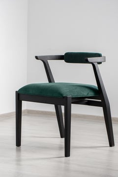 Modern Dining Room Chairs in Black Solid Wood and Emerald Material