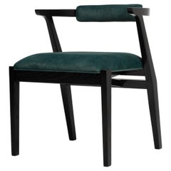 Modern Dining Room Chairs in Black Solid Wood and Emerald Material