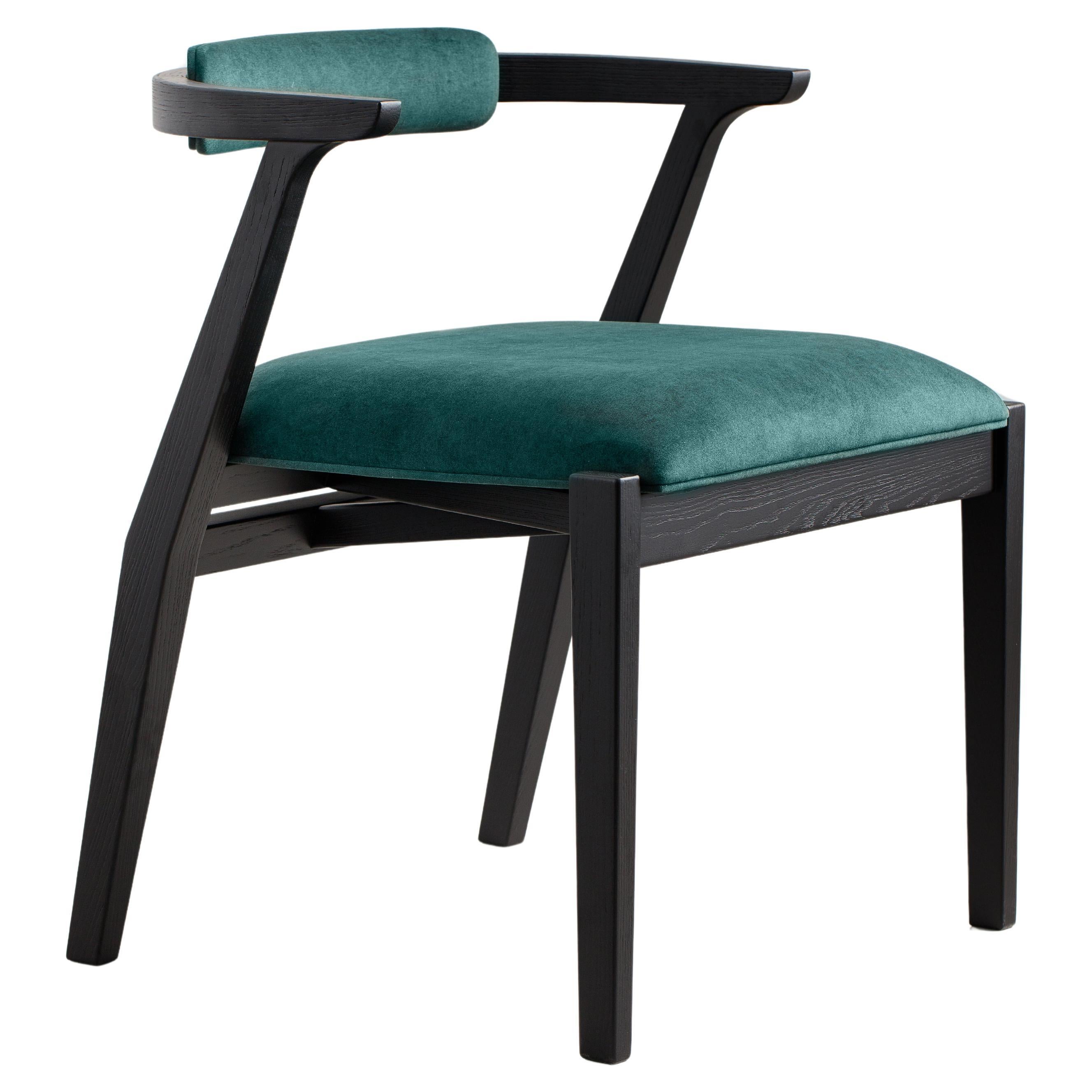 Modern Dining Room Chairs in Black Solid Wood and Emerald Material