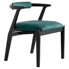 Modern Dining Room Chairs in Black Solid Wood and Emerald Material