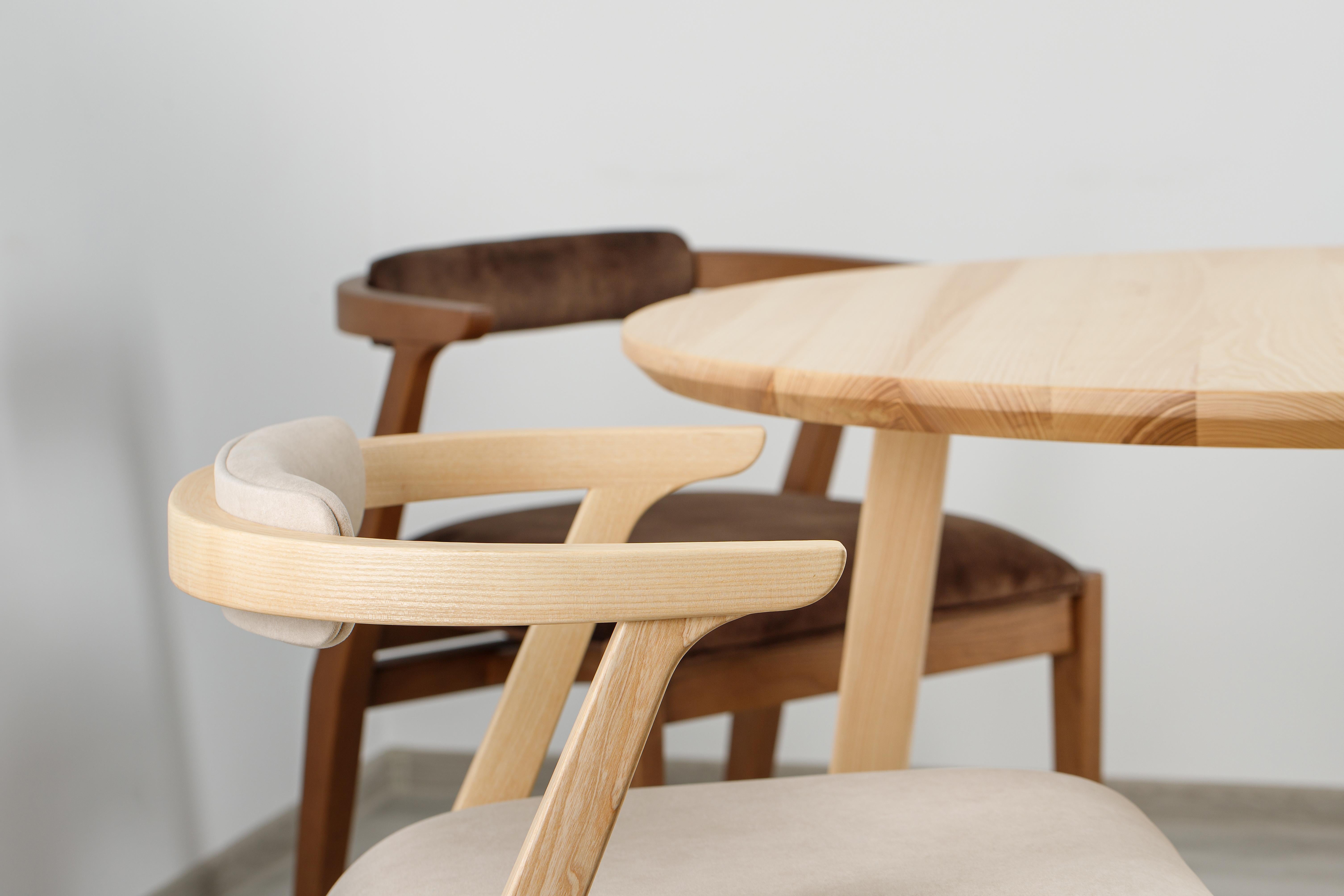 Modern Dining Room Chairs in Solid Wood and Brown Material For Sale 7