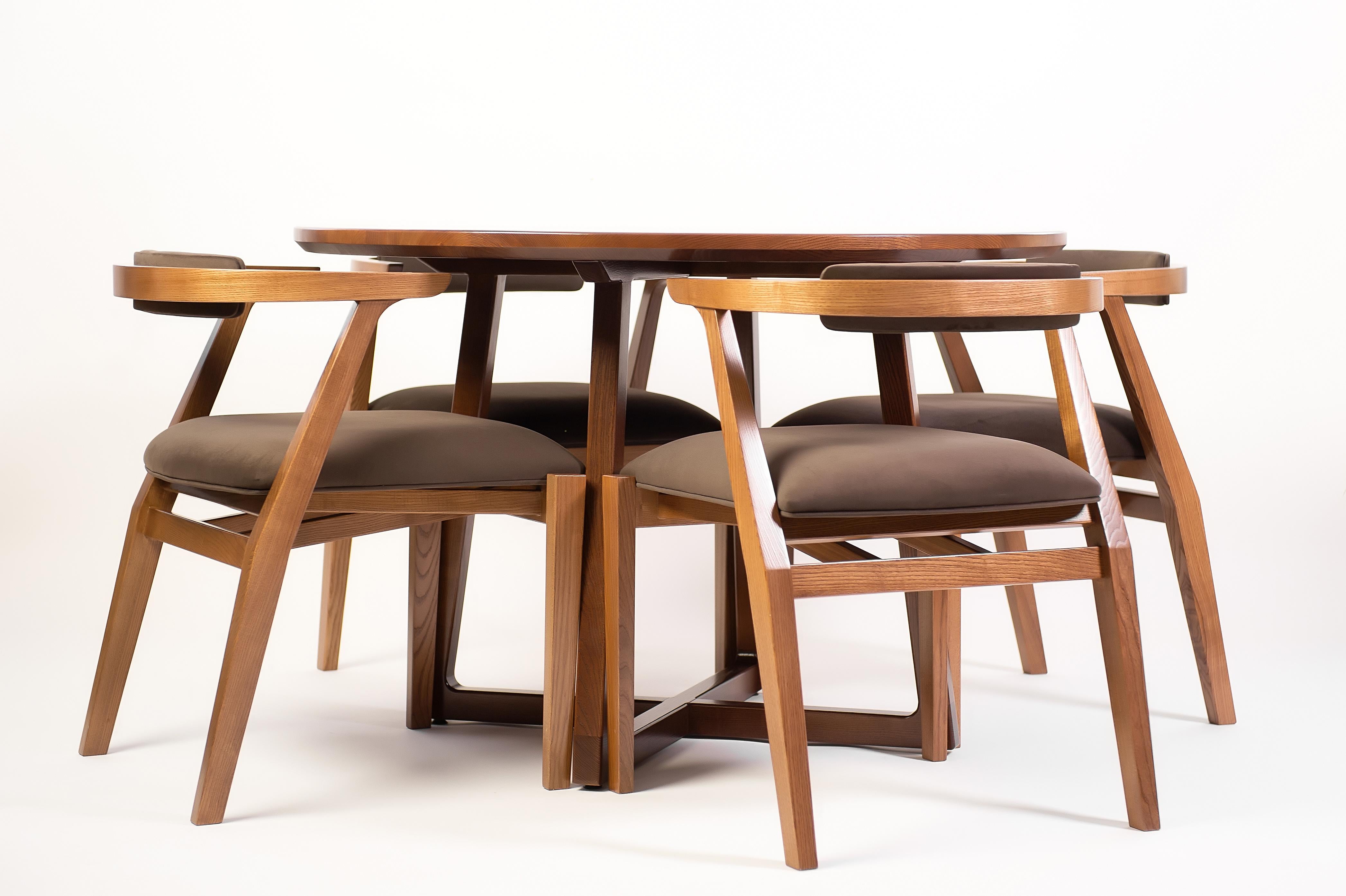 Modern Dining Room Chairs in Solid Wood and Brown Material For Sale 10