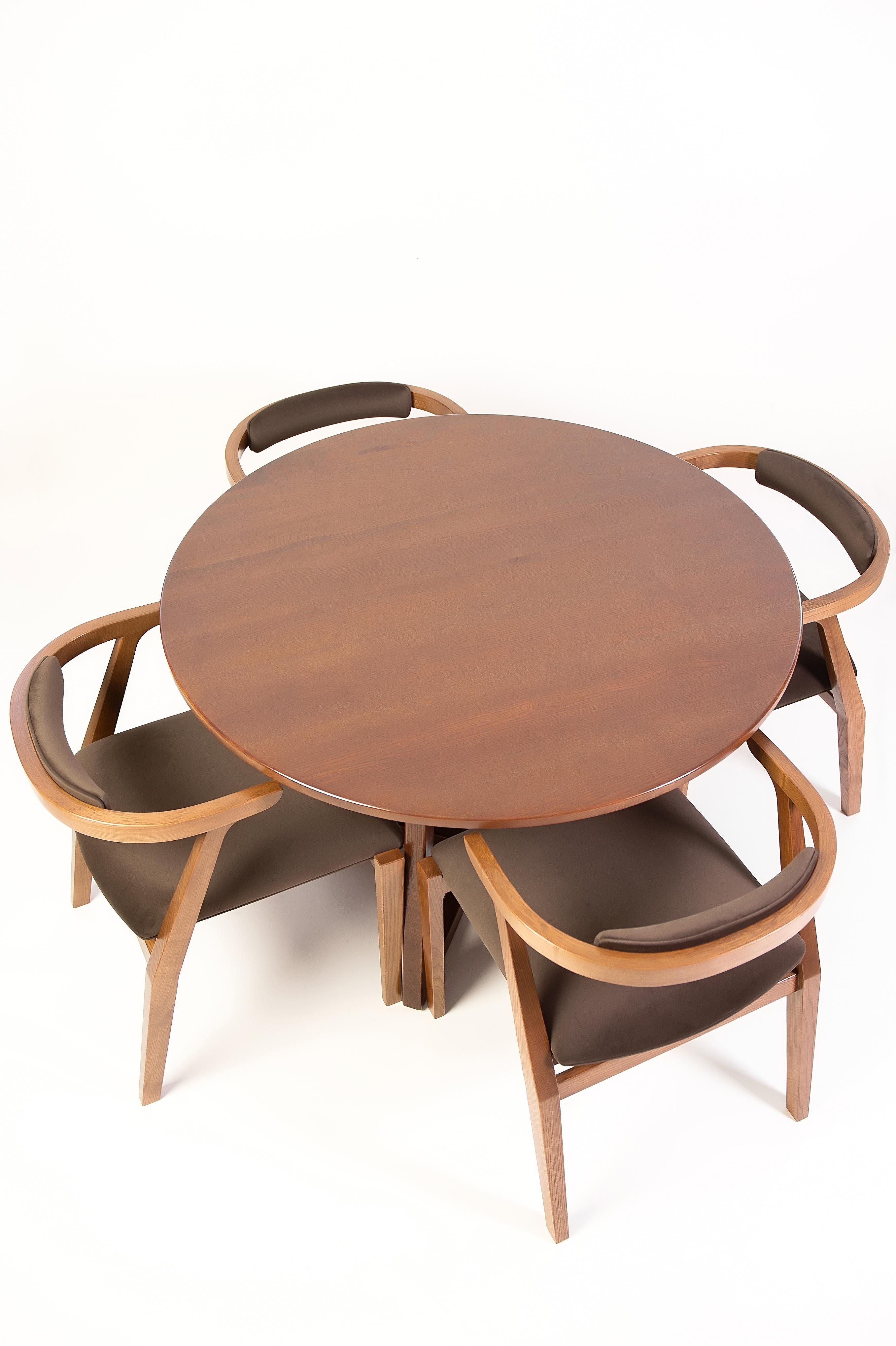 Modern Dining Room Chairs in Solid Wood and Brown Material For Sale 11